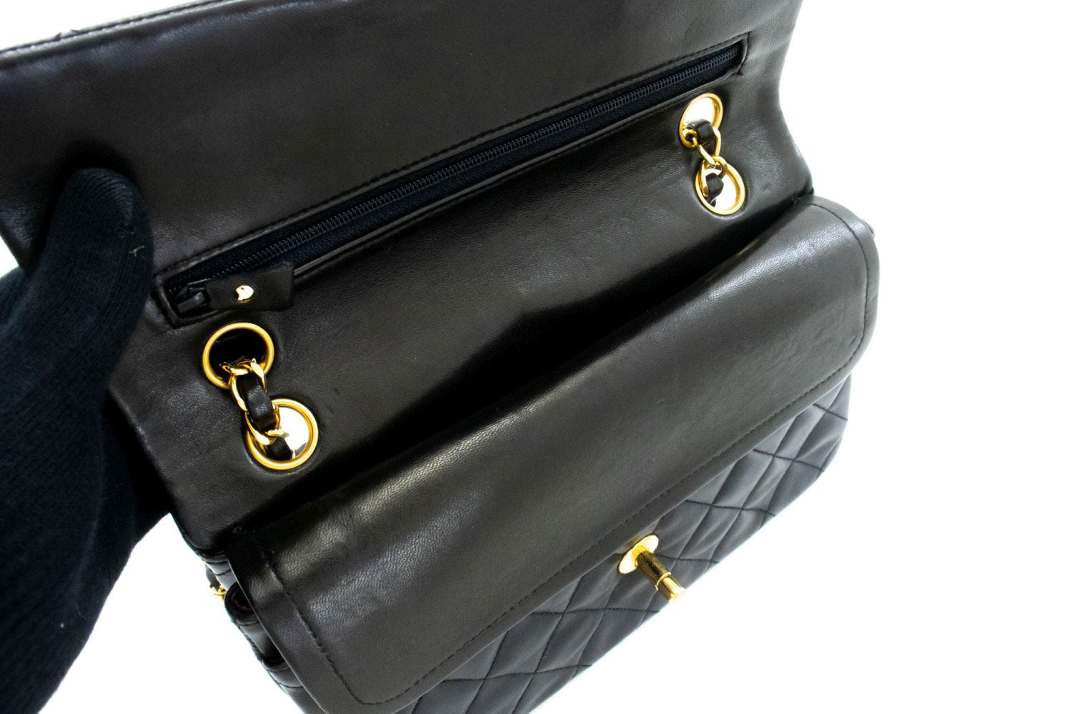 CHANEL Classic Double Flap 9" Chain Schoudertas Zwart Lamsleer ah3 hannari-shop