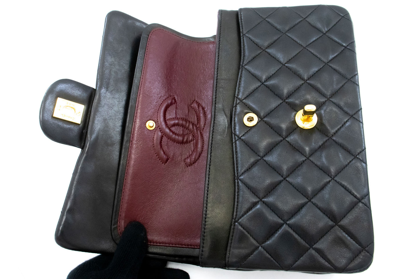 CHANEL Classic Double Flap 9" Chain Schoudertas Zwart Lamsleer ah3 hannari-shop