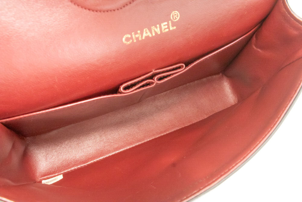 CHANEL Classic Double Flap 10" Chain Shoulder Bag Black Lambskin ah7 hannari-shop