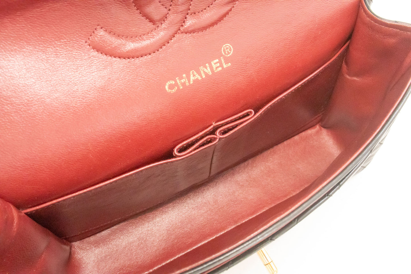 CHANEL Classic Double Flap 10" Chain Shoulder Bag Black Lambskin ah7 hannari-shop