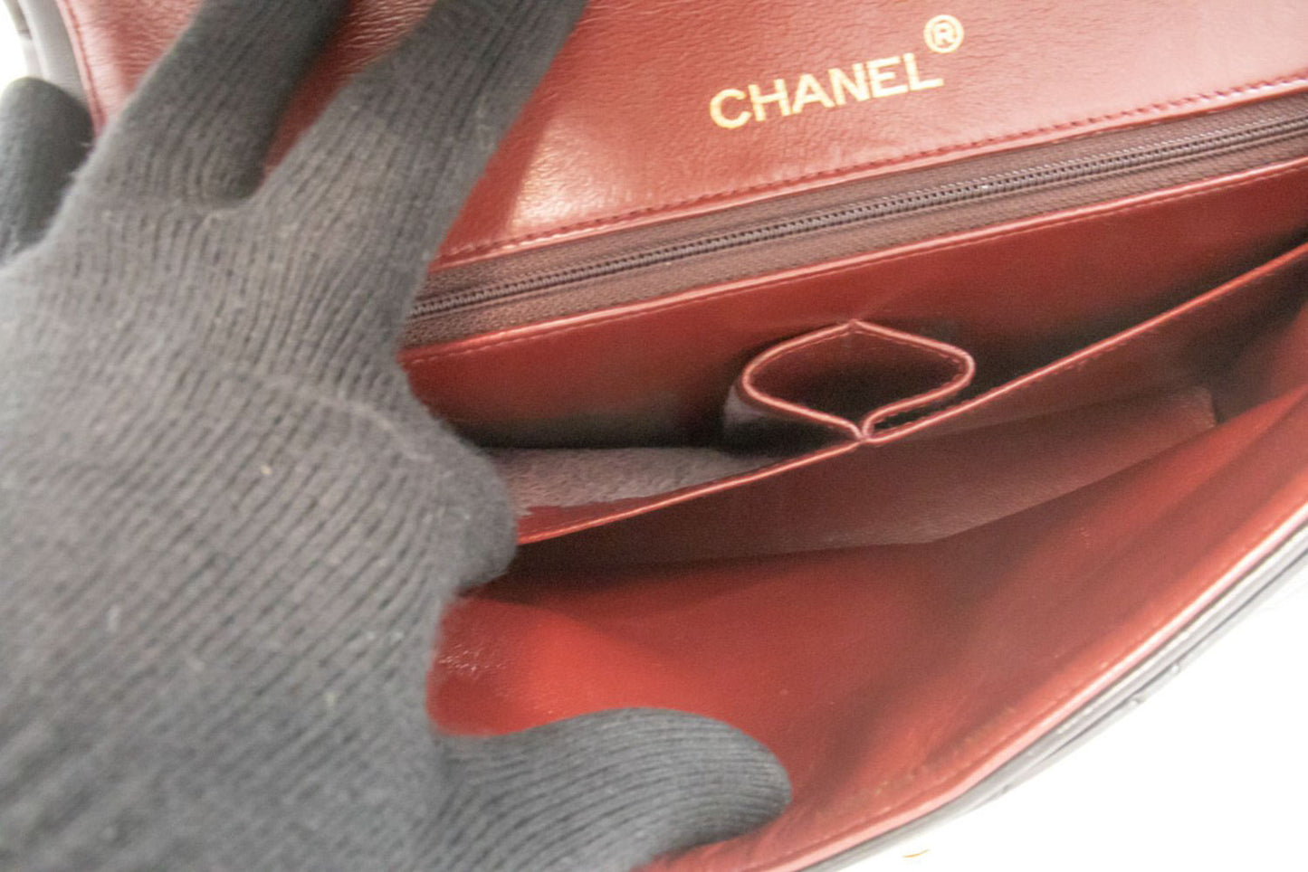 CHANEL Classic Double Flap Square Chain Shoulder Bag Black Lamb ah5 hannari-shop