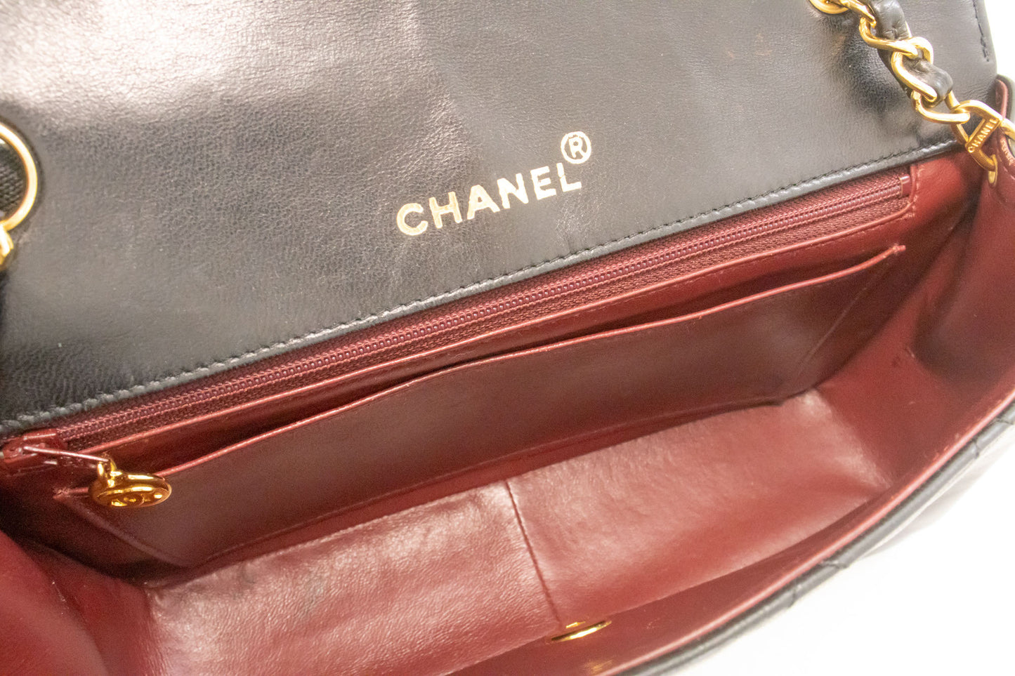 CHANEL Diana Flap Chain Schoudertas Zwart Gequilt Lamsschapenleer ak2 hannari-shop