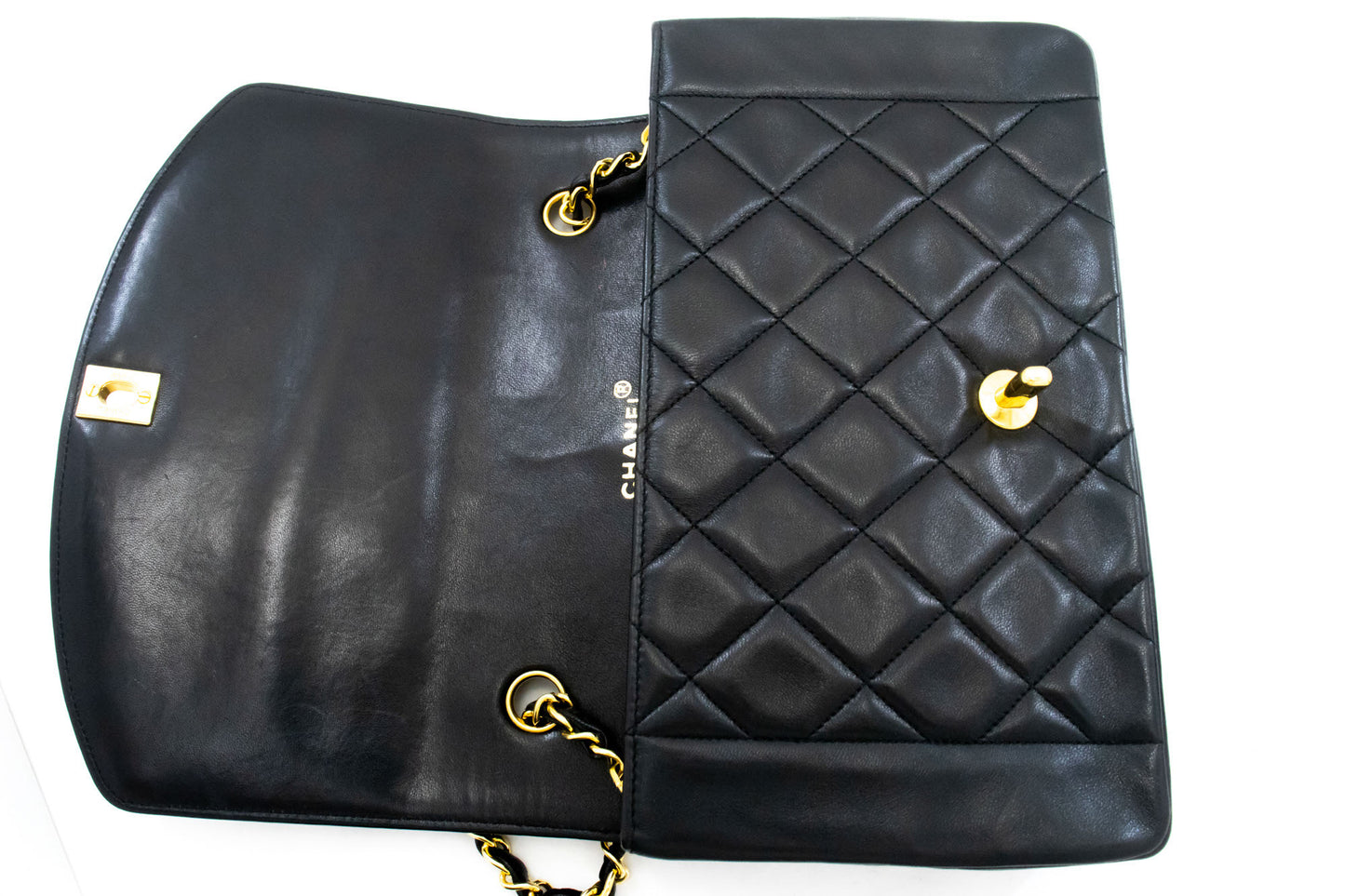 CHANEL Diana Flap Chain Schoudertas Zwart Gequilt Lamsschapenleer ak2 hannari-shop