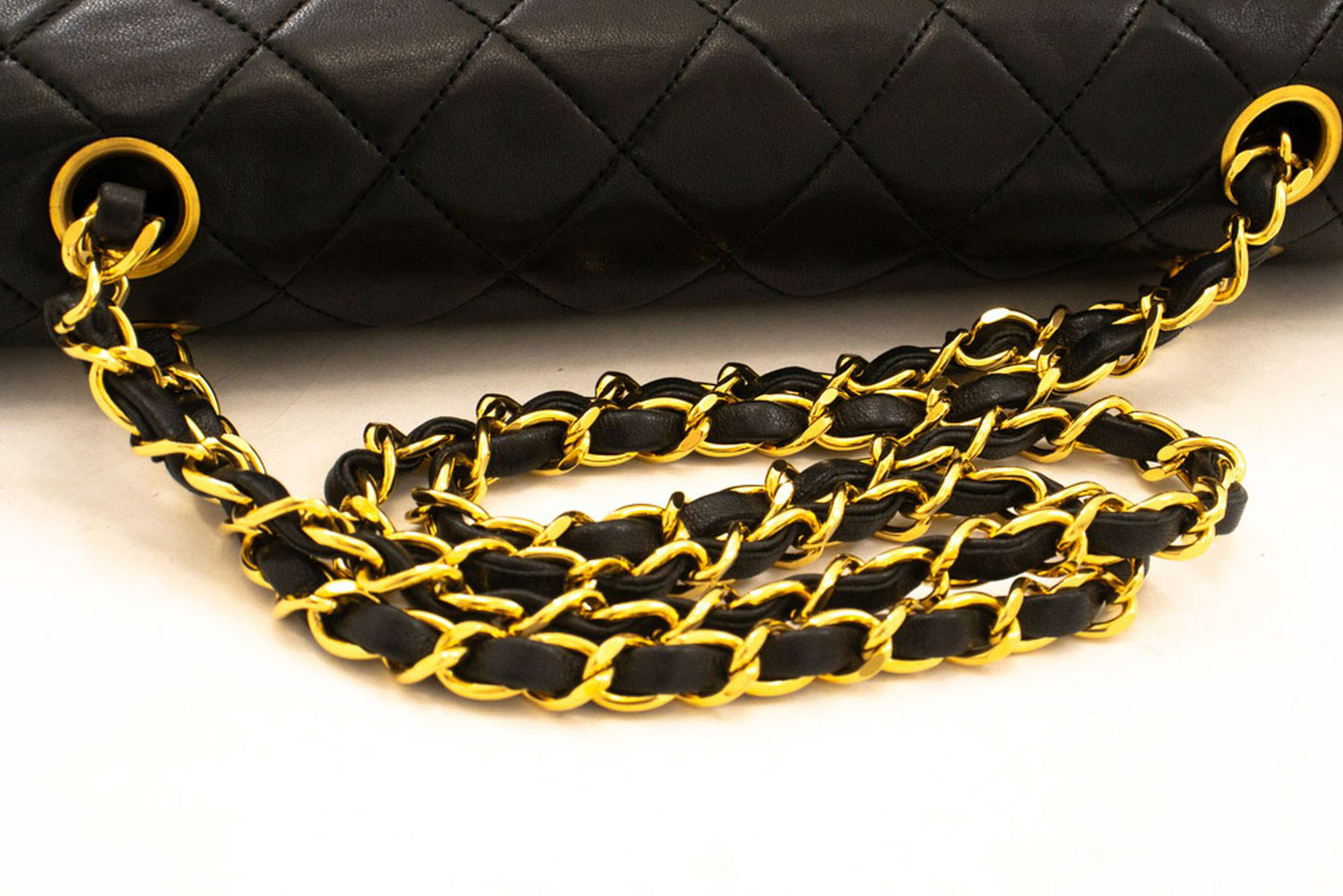 CHANEL Classic Double Flap 10" Chain Schoudertas Zwart Lamssuède ak3 hannari-shop