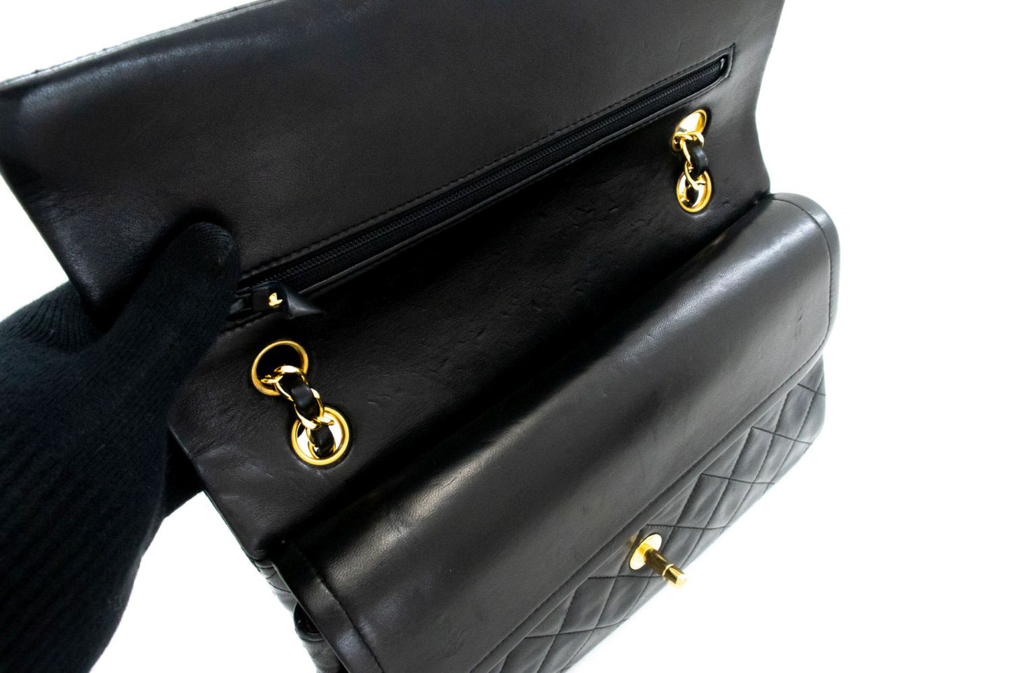 CHANEL Classic Double Flap 10" Chain Schoudertas Zwart Lamssuède ak3 hannari-shop
