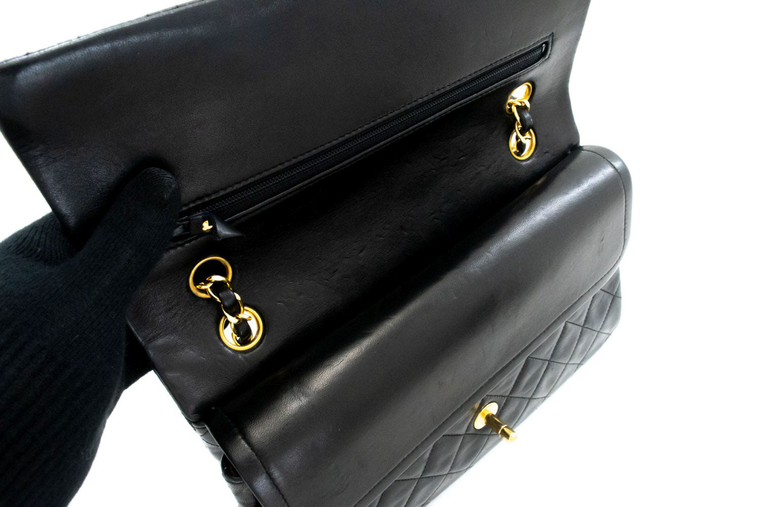 CHANEL Classic Double Flap 10" Chain Schoudertas Zwart Lamssuède ak3 hannari-shop