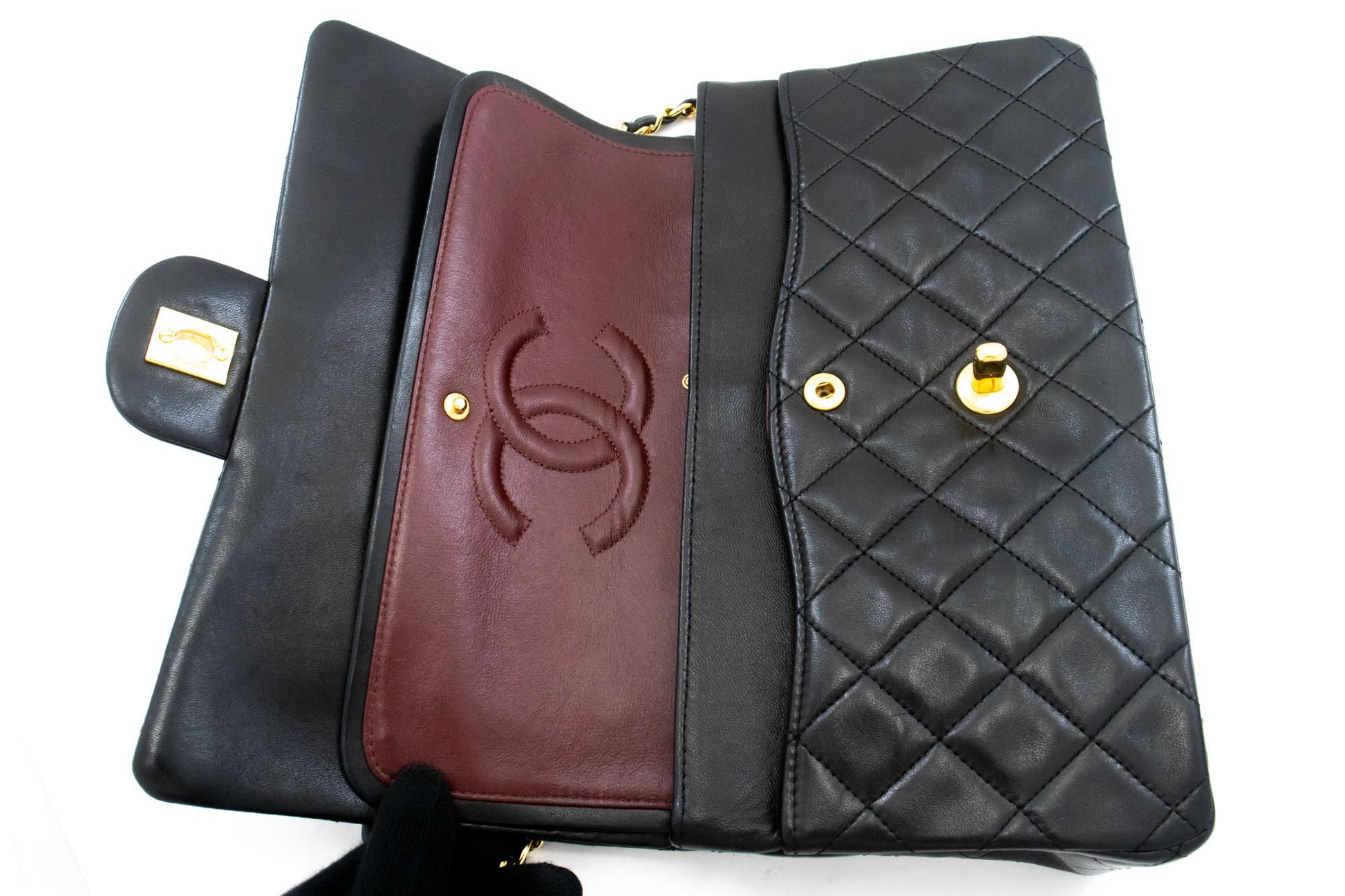 CHANEL Classic Double Flap 10" Chain Schoudertas Zwart Lamssuède ak3 hannari-shop