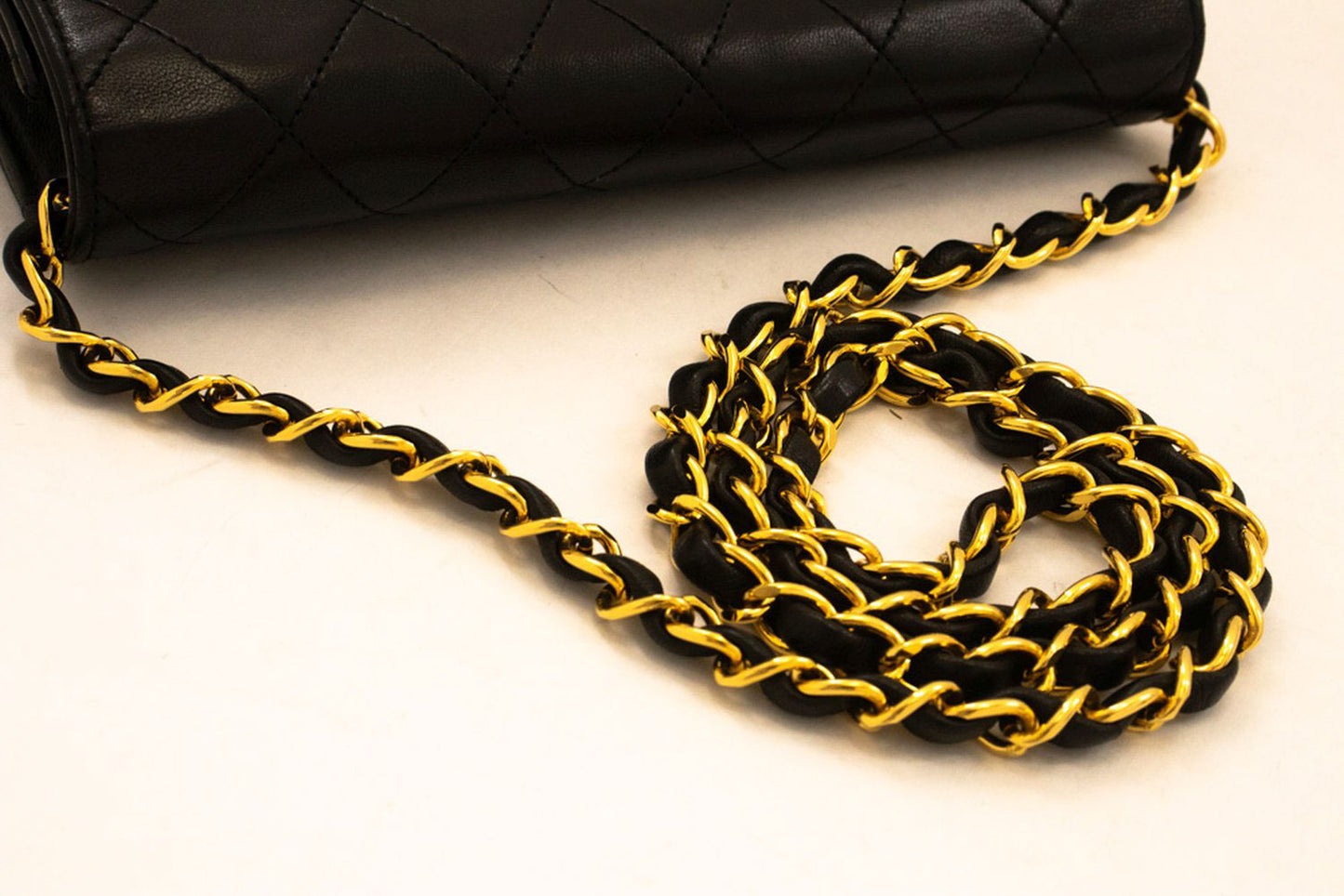 CHANEL Full Flap Small Chain Shoulder Bag Clutch Black Quilted aj2 hannari-shop