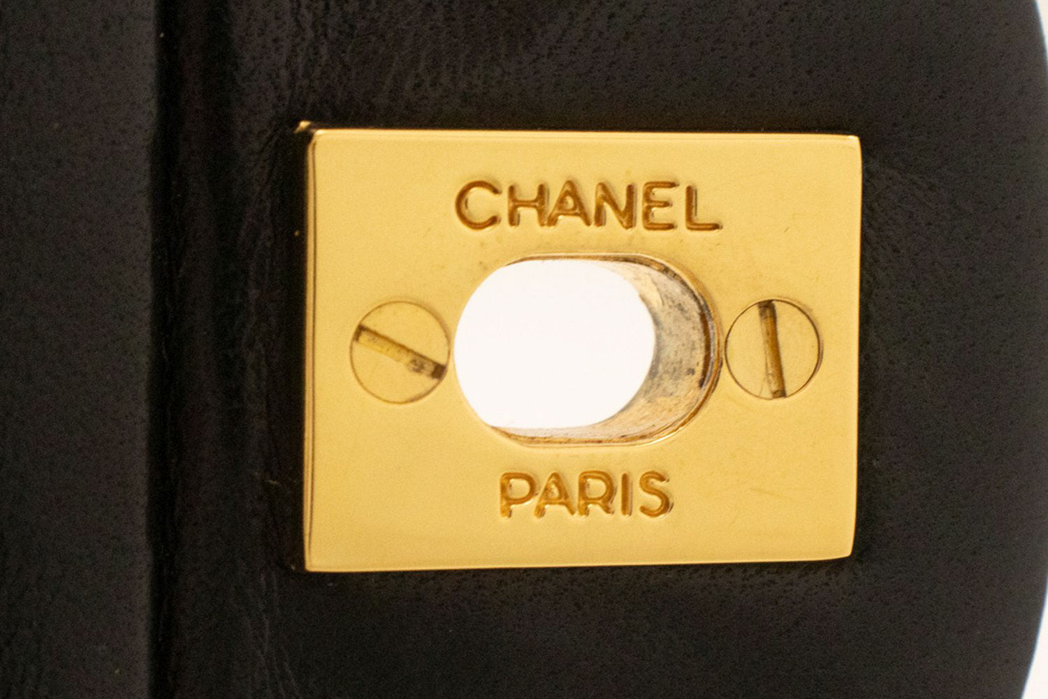 CHANEL Classic Double Flap 9" Chain Schoudertas Zwart Lamsleer aj4 hannari-shop
