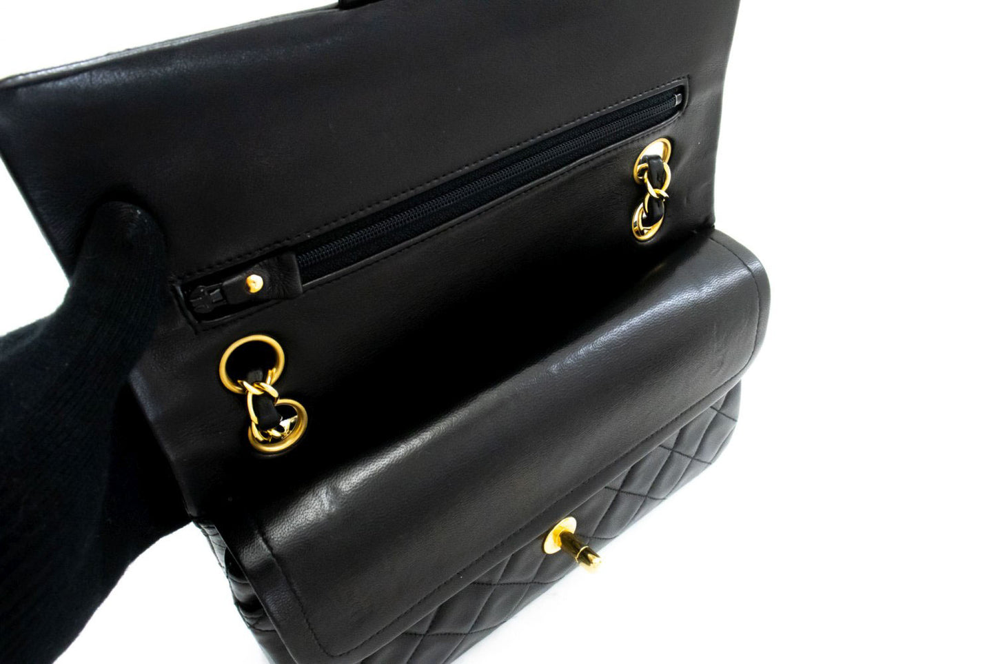 CHANEL Classic Double Flap 9" Chain Schoudertas Zwart Lamsleer aj4 hannari-shop