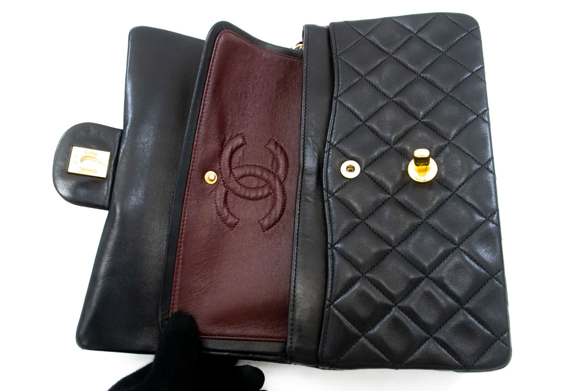 CHANEL Classic Double Flap 9" Chain Schoudertas Zwart Lamsleer aj4 hannari-shop
