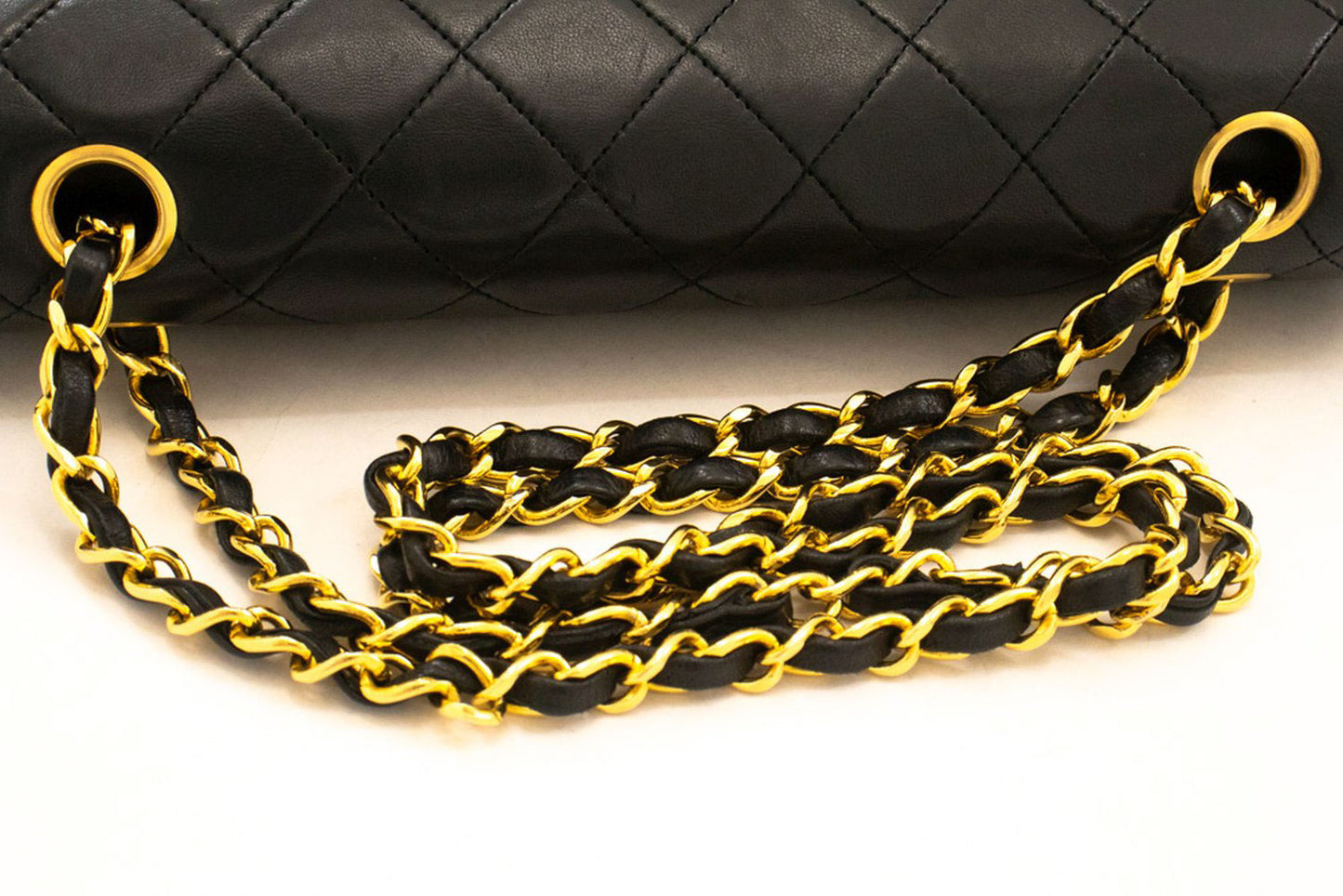 CHANEL Classic Double Flap 10" Chain Schoudertas Zwart Lamsleer aj5 hannari-shop