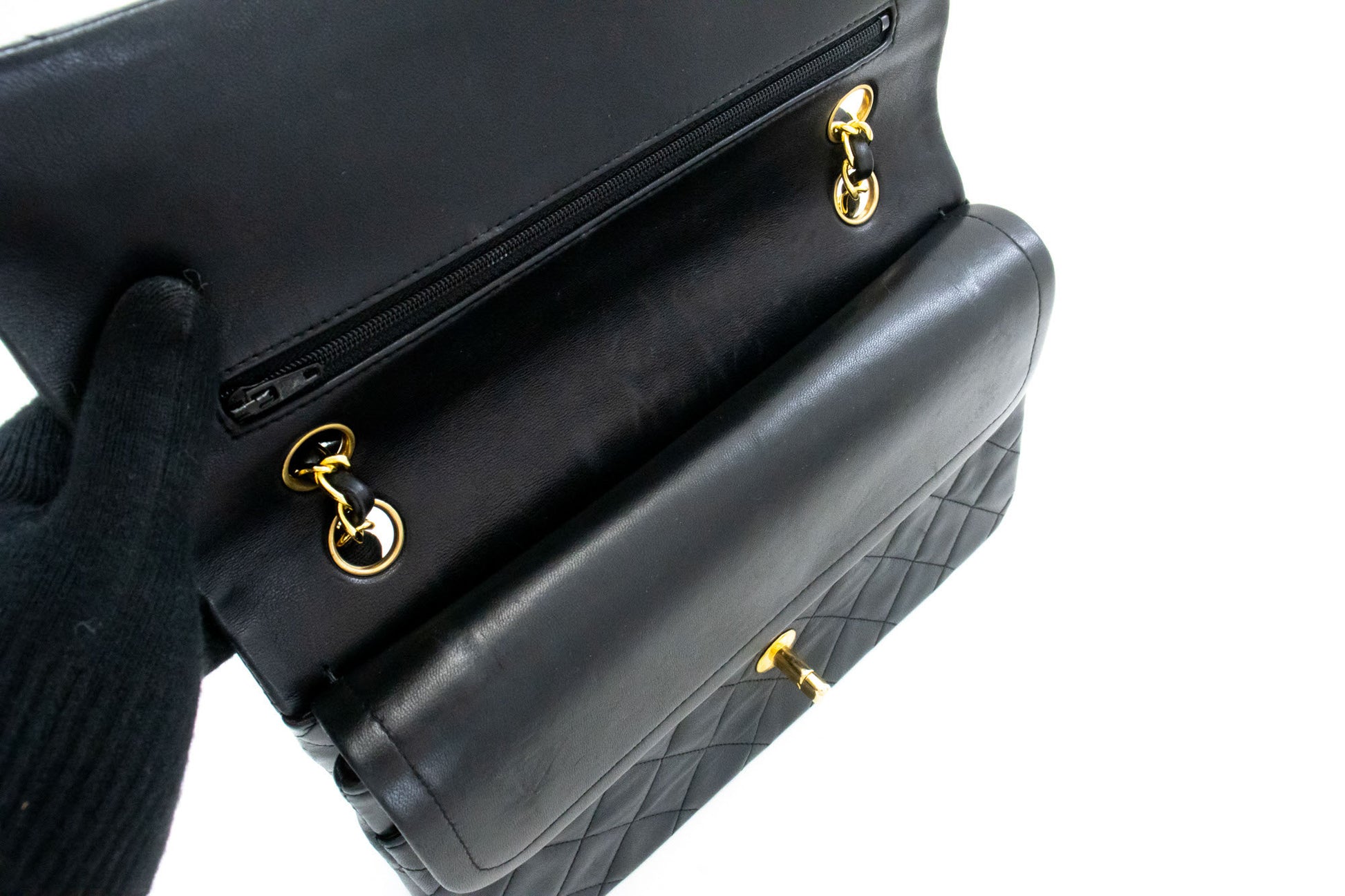 CHANEL Classic Double Flap 10" Chain Schoudertas Zwart Lamsleer aj5 hannari-shop