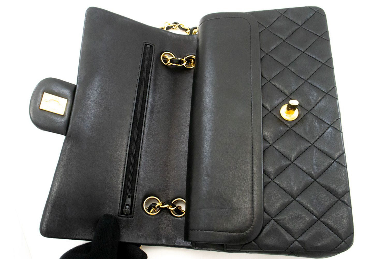 CHANEL Classic Double Flap 10" Chain Schoudertas Zwart Lamsleer aj5 hannari-shop