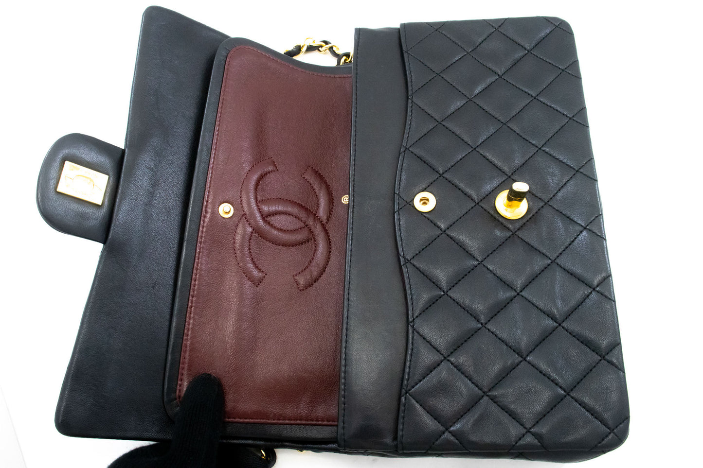 CHANEL Classic Double Flap 10" Chain Schoudertas Zwart Lamsleer aj5 hannari-shop