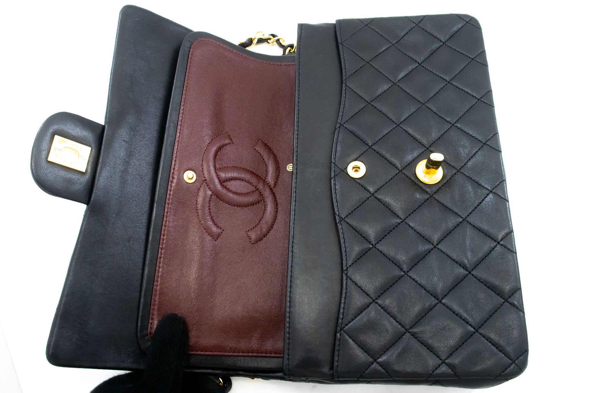 CHANEL Classic Double Flap 10" Chain Schoudertas Zwart Lamsleer aj5 hannari-shop