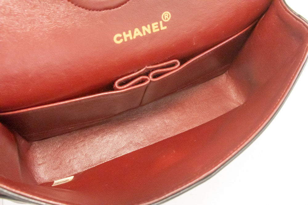 CHANEL Classic Double Flap 10" Chain Schoudertas Zwart Lamsleer aj8 hannari-shop