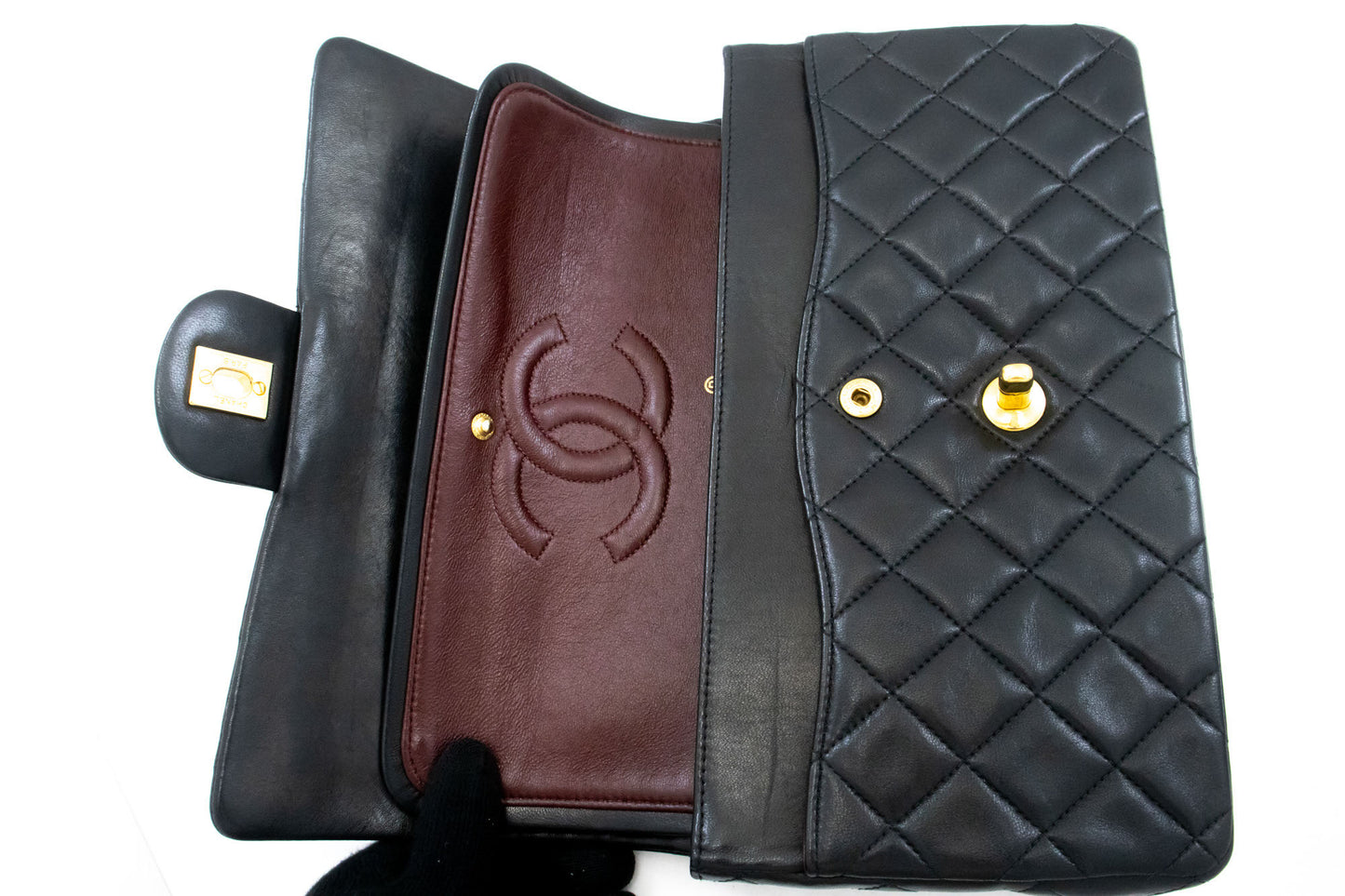 CHANEL Classic Double Flap 10" Chain Schoudertas Zwart Lamsleer aj8 hannari-shop