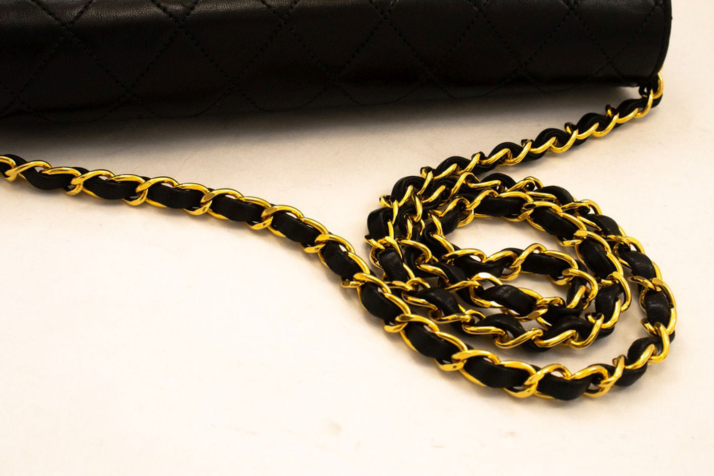 CHANEL Full Flap Chain Shoulder Bag Clutch Black Quilted Lambskin ak1 hannari-shop