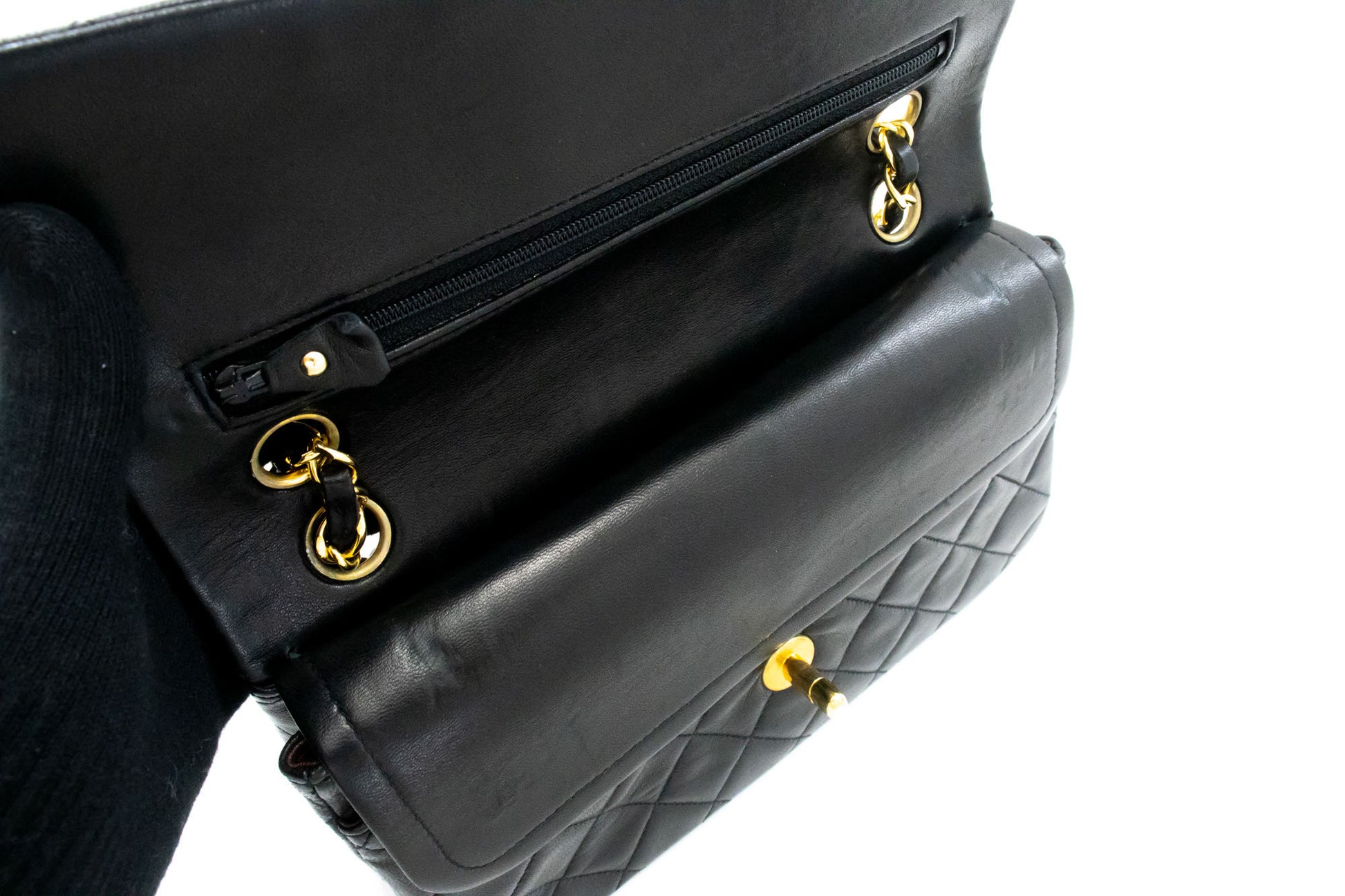 CHANEL Classic Double Flap 9" Chain Schoudertas Zwart Lamsleer aj7 hannari-shop