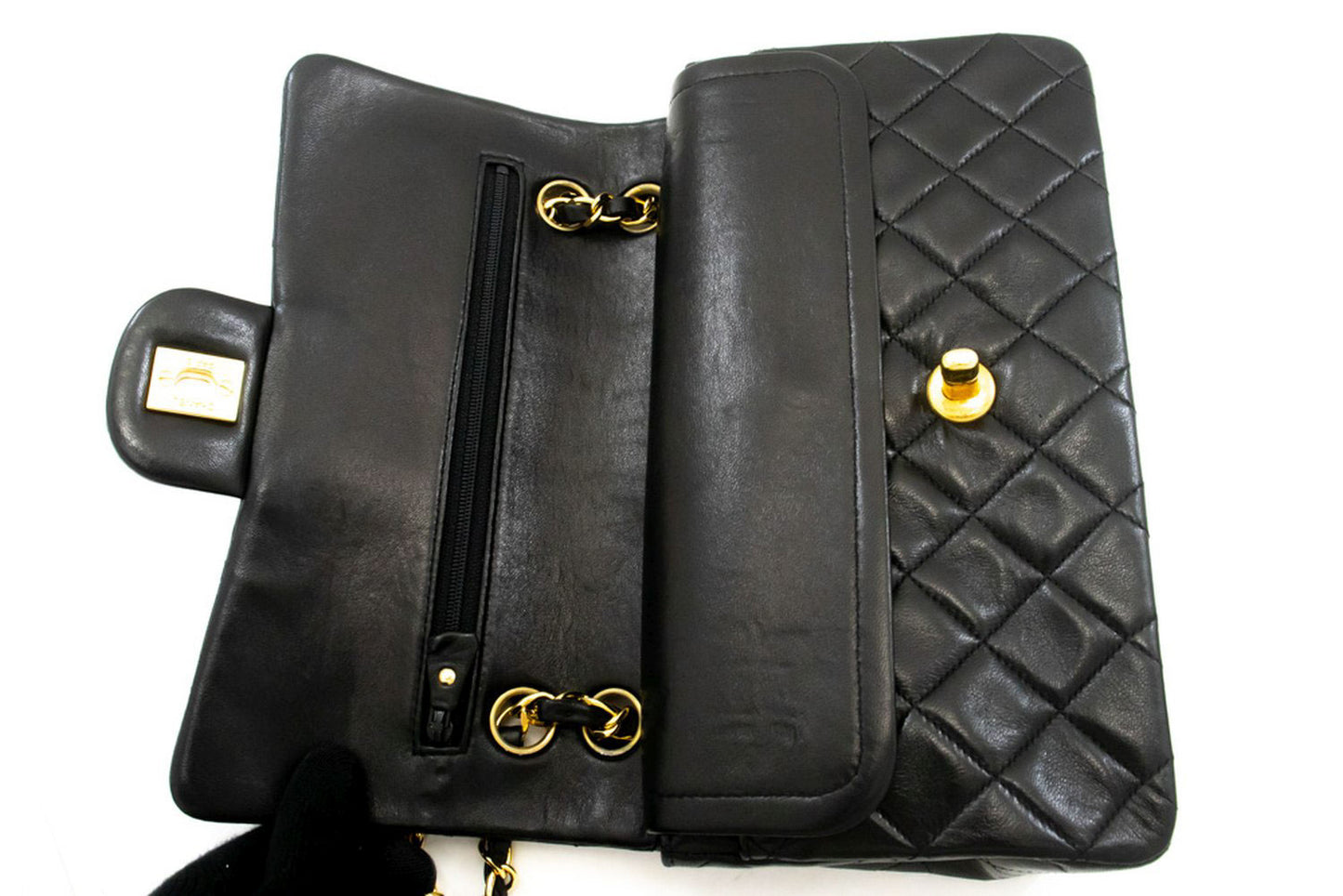 CHANEL Classic Double Flap 9" Chain Schoudertas Zwart Lamsleer aj7 hannari-shop