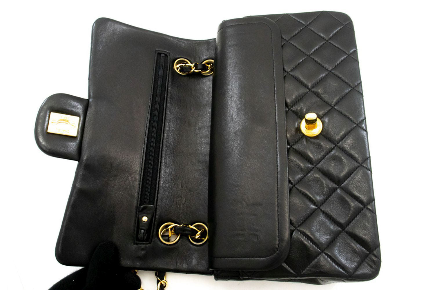 CHANEL Classic Double Flap 9" Chain Schoudertas Zwart Lamsleer aj7 hannari-shop