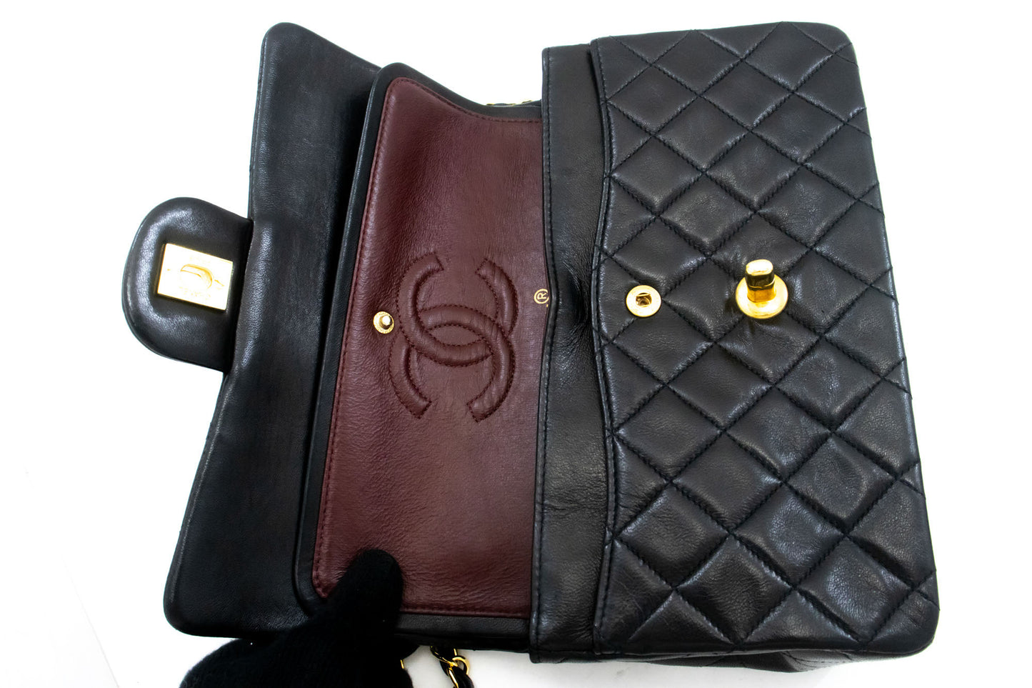 CHANEL Classic Double Flap 9" Chain Schoudertas Zwart Lamsleer aj7 hannari-shop