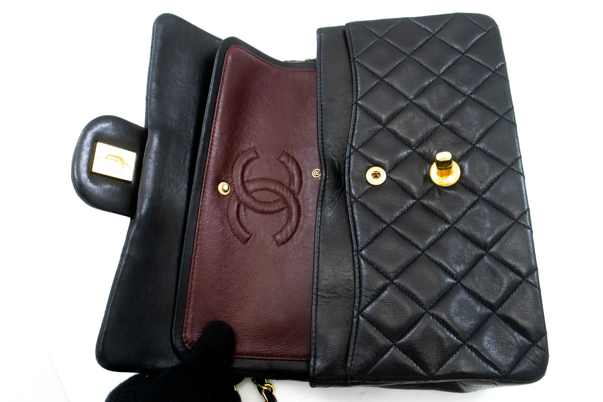 CHANEL Classic Double Flap 9" Chain Schoudertas Zwart Lamsleer aj7 hannari-shop