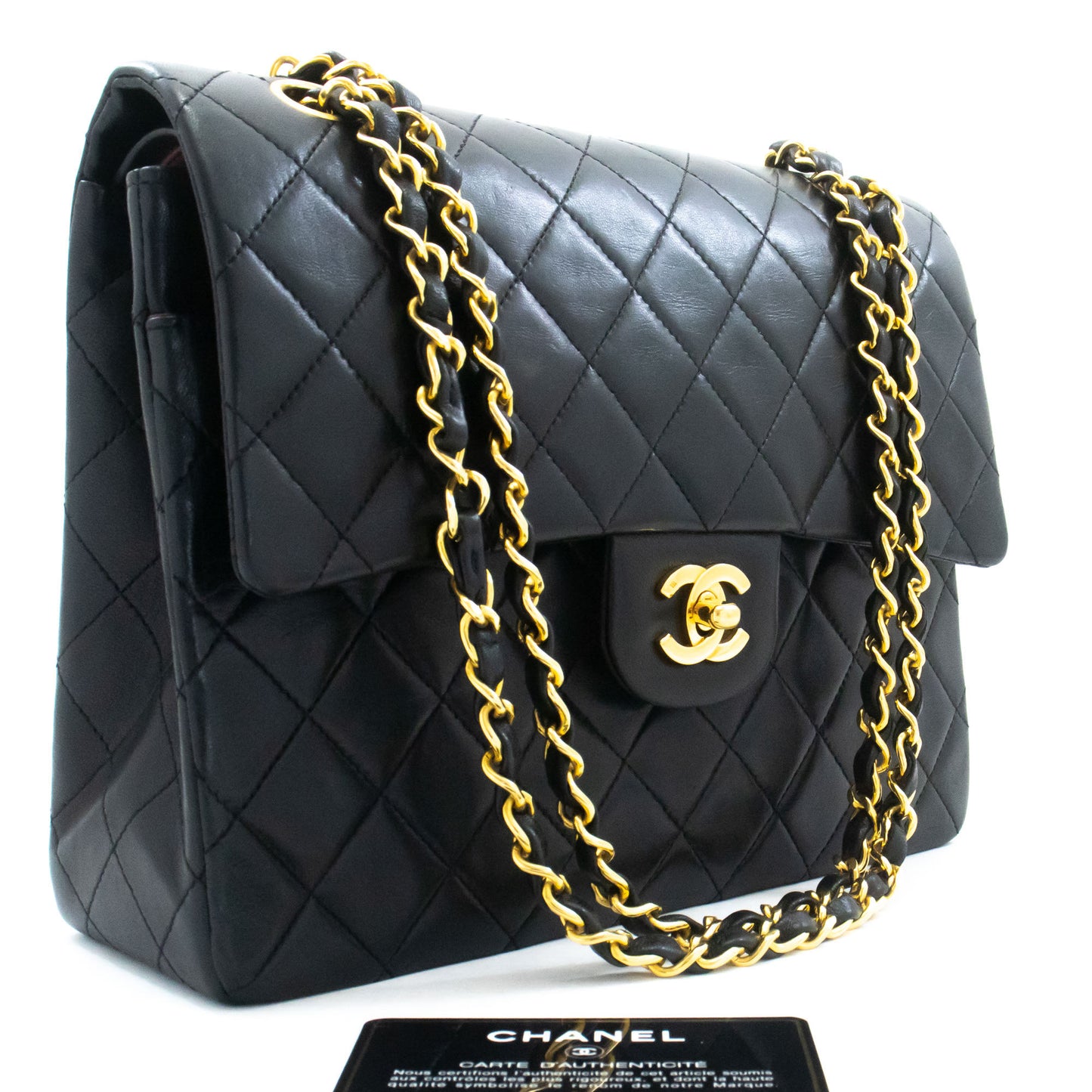 CHANEL Classic Double Flap Square Chain Shoulder Bag Black Lamb ah5 hannari-shop