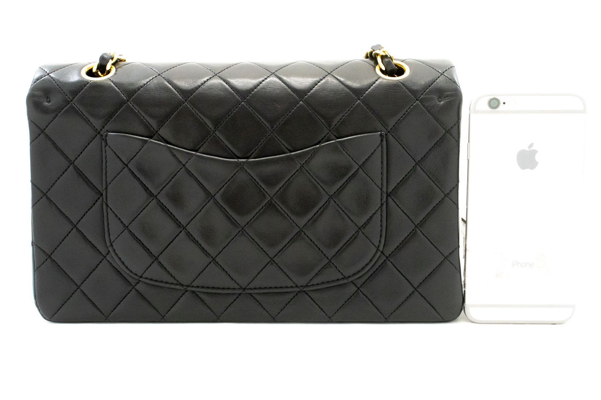 CHANEL Classic Double Flap 10" Chain Shoulder Bag Black Lambskin aj9 hannari-shop