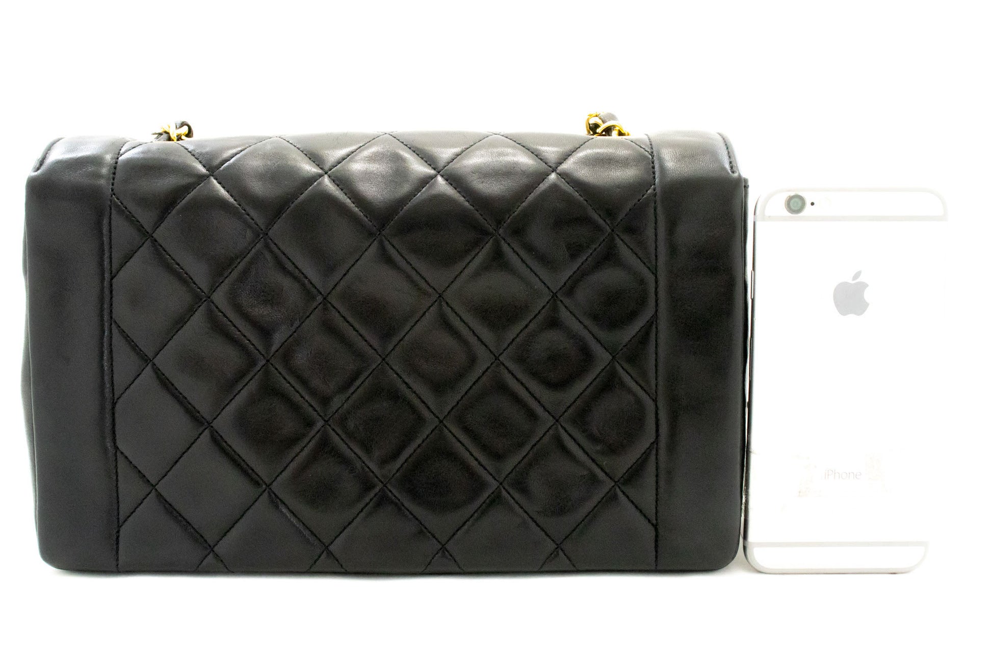 CHANEL Diana Flap Chain Schoudertas Zwart Gequilt Lamsschapenleer ak2 hannari-shop