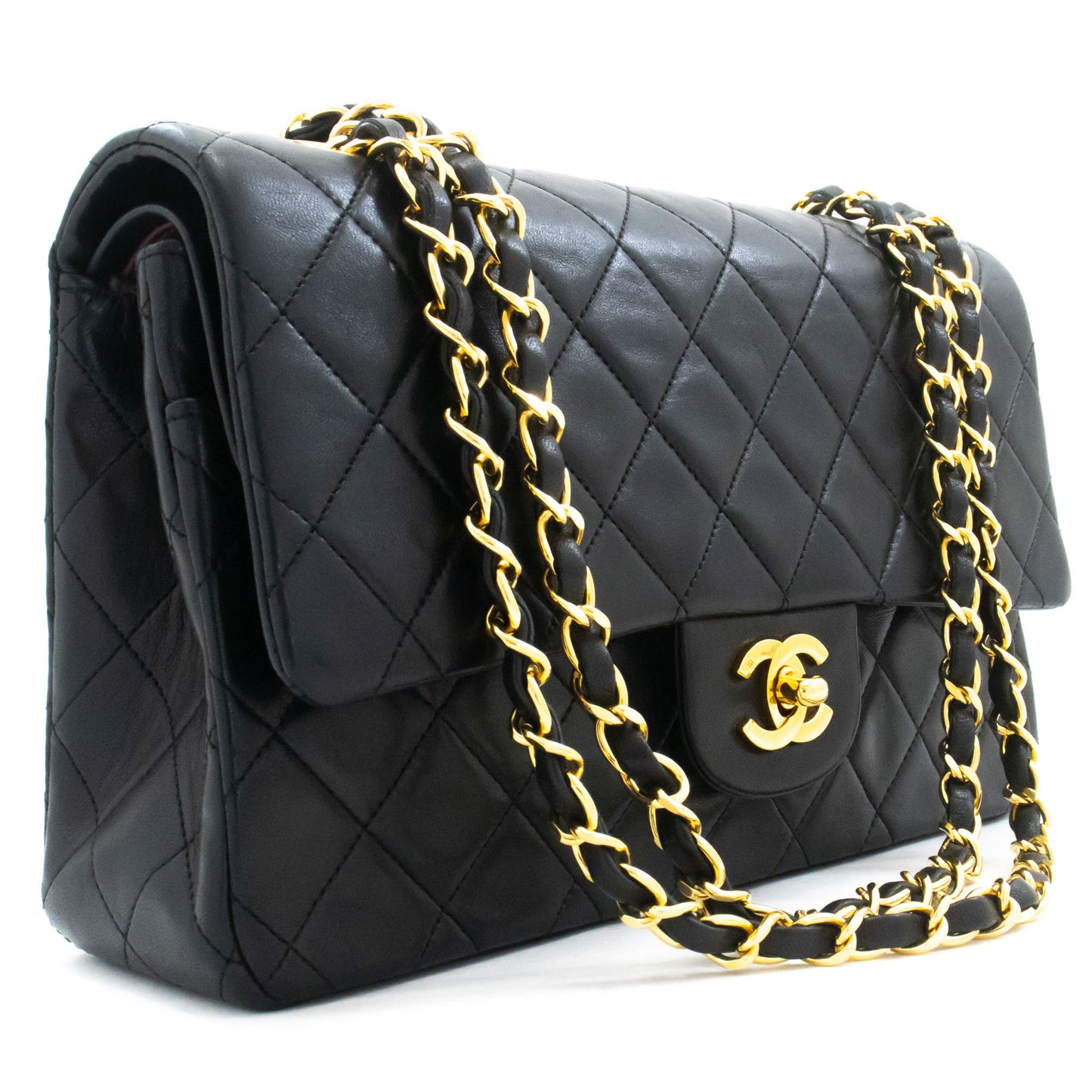 CHANEL Classic Double Flap 10" Chain Schoudertas Zwart Lamssuède ak3 hannari-shop