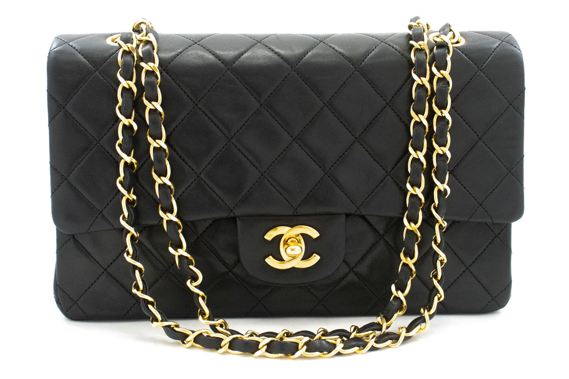 CHANEL Classic Double Flap 10" Chain Schoudertas Zwart Lamssuède ak3 hannari-shop
