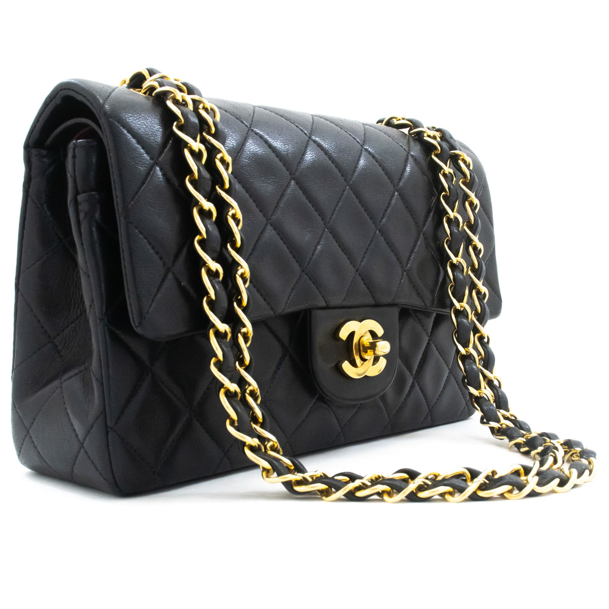 CHANEL Classic Double Flap 9" Chain Schoudertas Zwart Lamsleer aj4 hannari-shop
