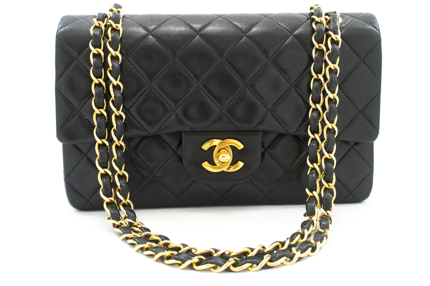 CHANEL Classic Double Flap 9" Chain Schoudertas Zwart Lamsleer aj4 hannari-shop