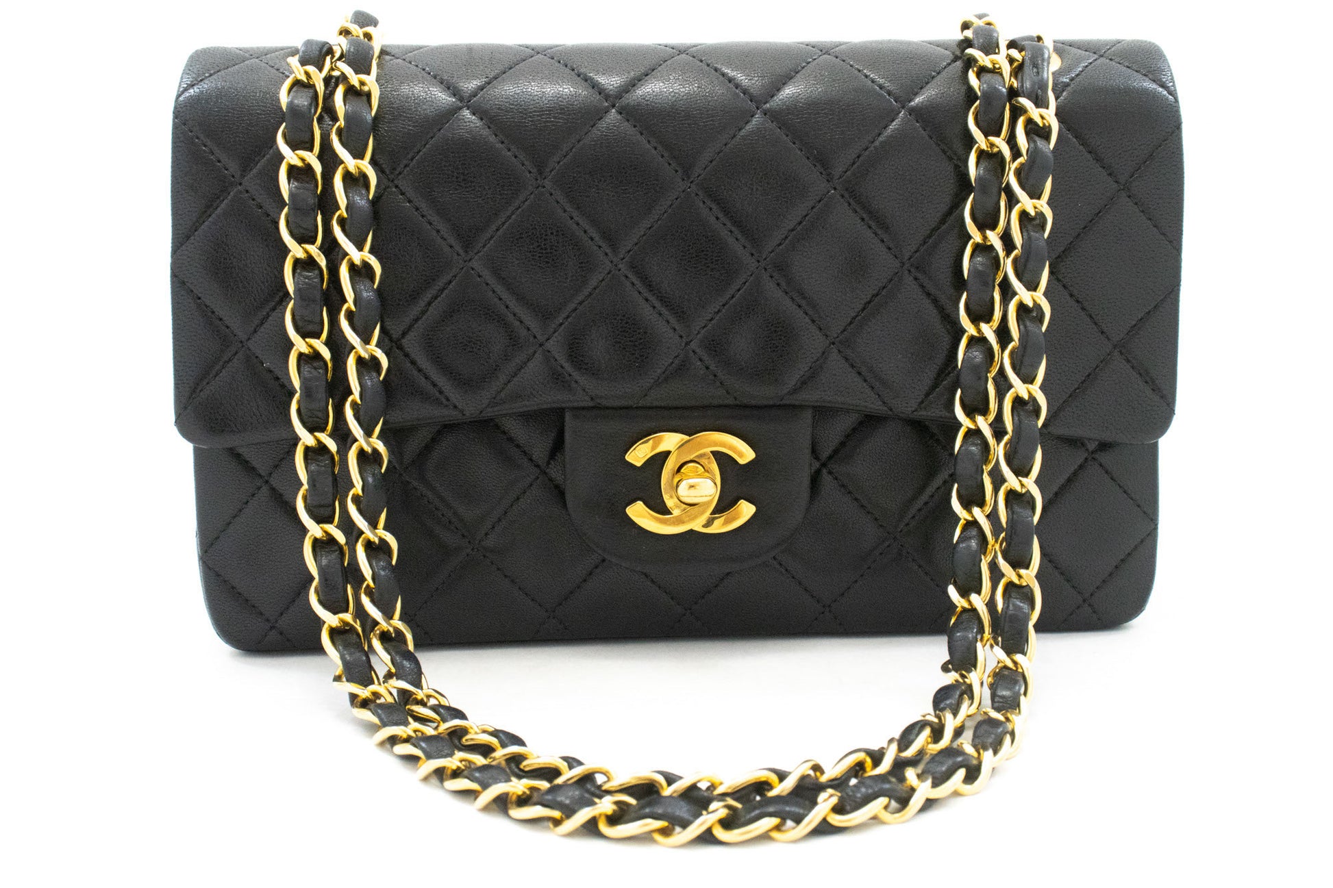 CHANEL Classic Double Flap 9" Chain Schoudertas Zwart Lamsleer aj4 hannari-shop