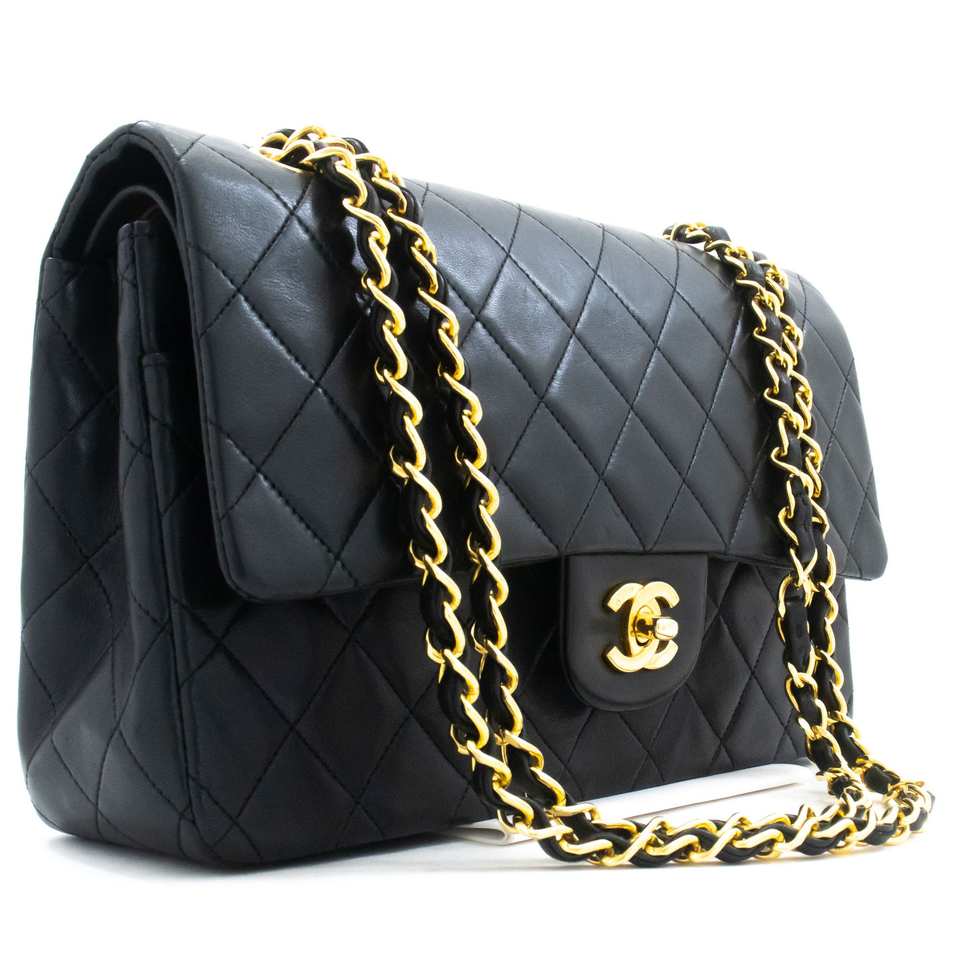 CHANEL Classic Double Flap 10" Chain Schoudertas Zwart Lamsleer aj5 hannari-shop