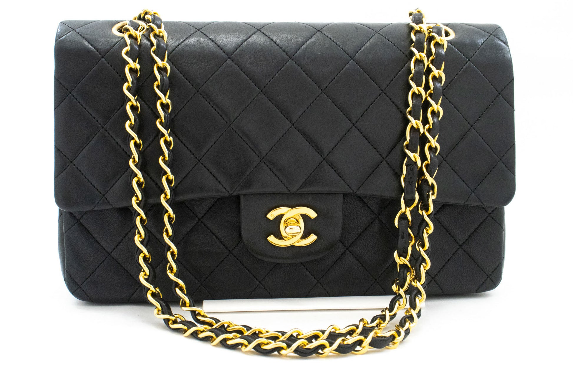 CHANEL Classic Double Flap 10" Chain Schoudertas Zwart Lamsleer aj5 hannari-shop