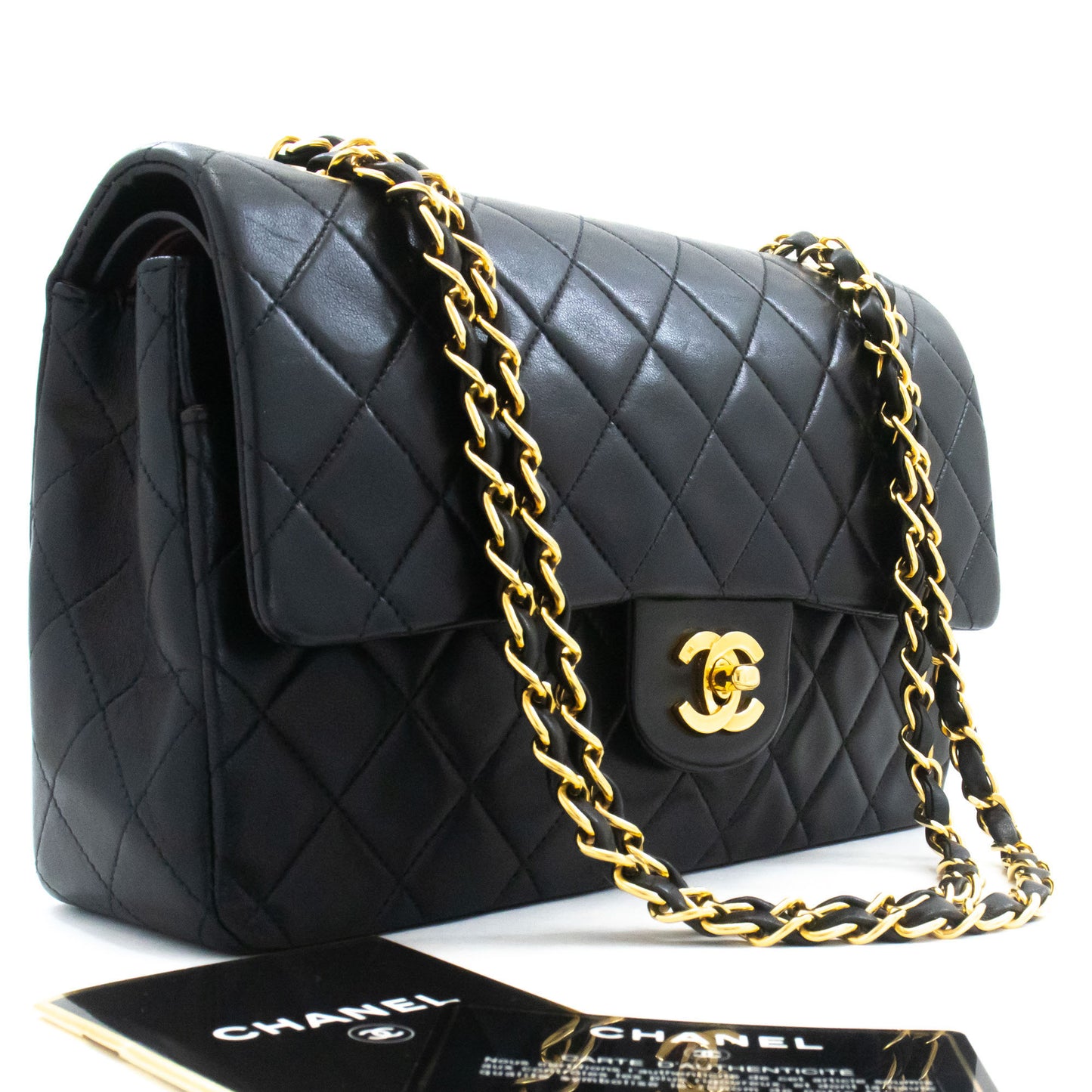 CHANEL Classic Double Flap 10" Chain Schoudertas Zwart Lamsleer aj8 hannari-shop