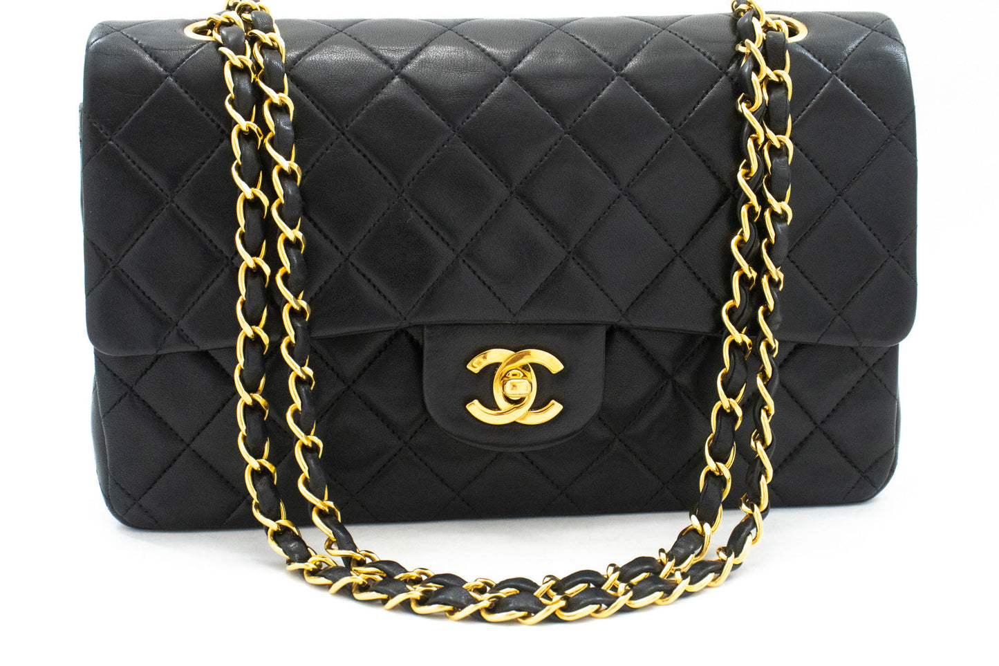 CHANEL Classic Double Flap 10" Chain Schoudertas Zwart Lamsleer aj8 hannari-shop