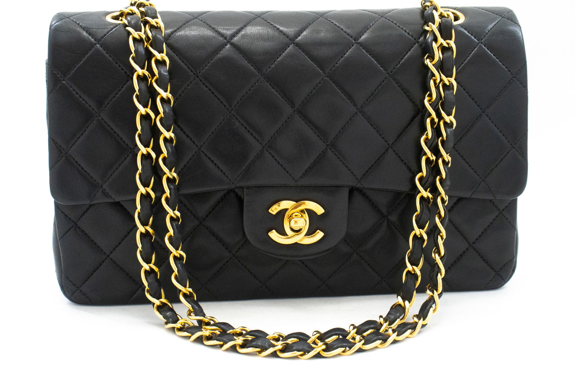 CHANEL Classic Double Flap 10" Chain Schoudertas Zwart Lamsleer aj8 hannari-shop