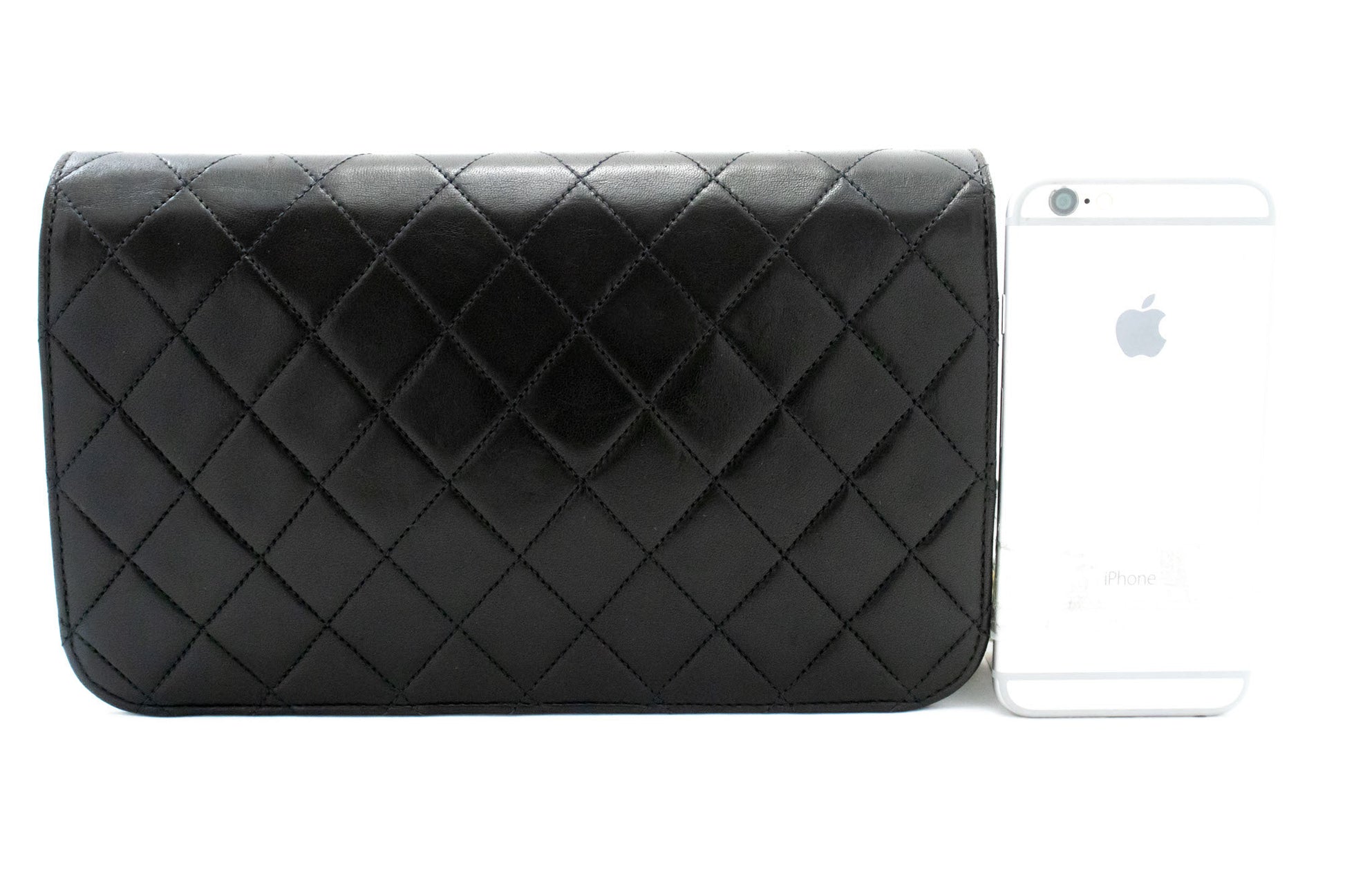 CHANEL Full Flap Chain Shoulder Bag Clutch Black Quilted Lambskin ak1 hannari-shop