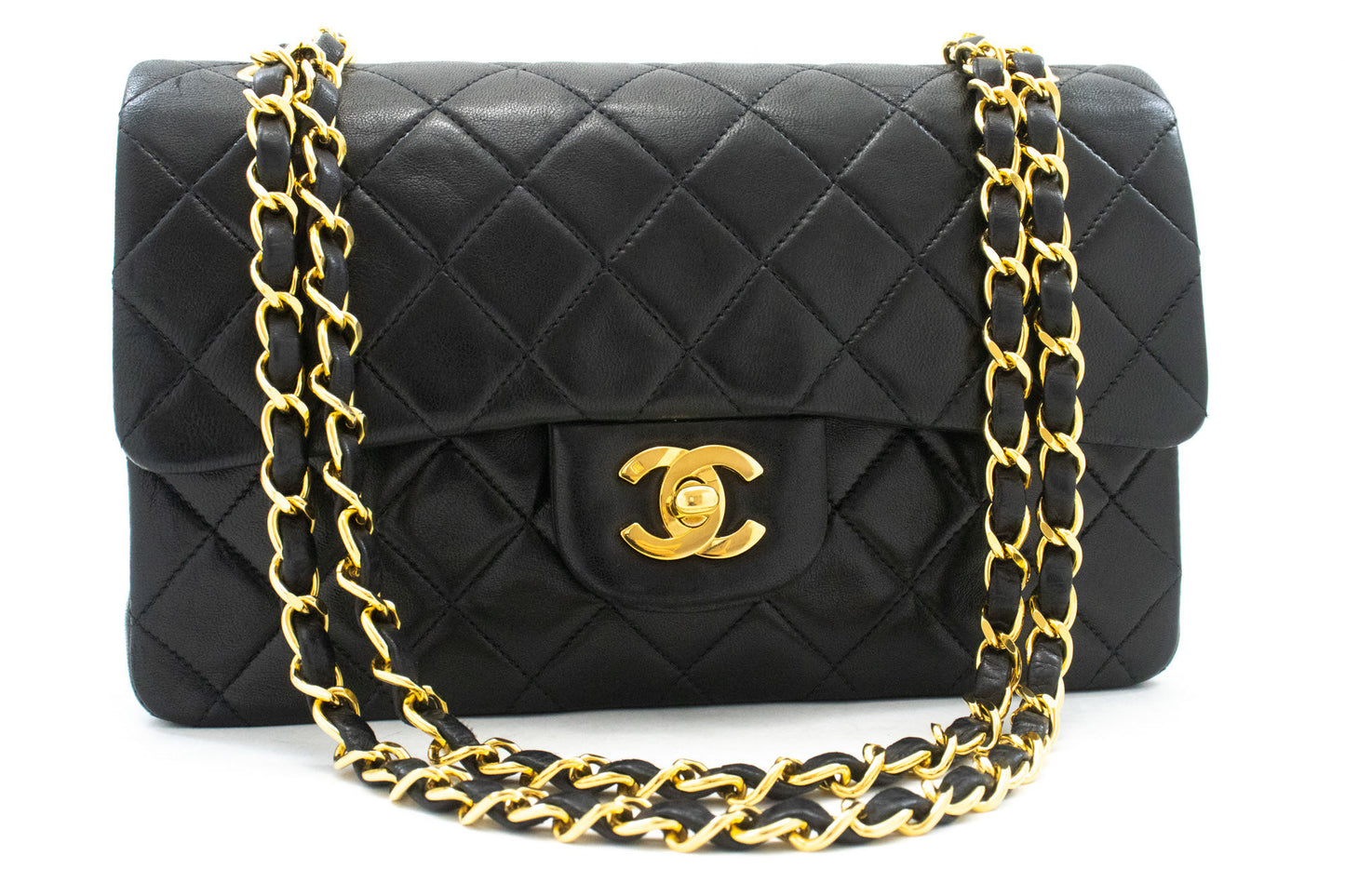 CHANEL Classic Double Flap 9" Chain Schoudertas Zwart Lamsleer aj7 hannari-shop