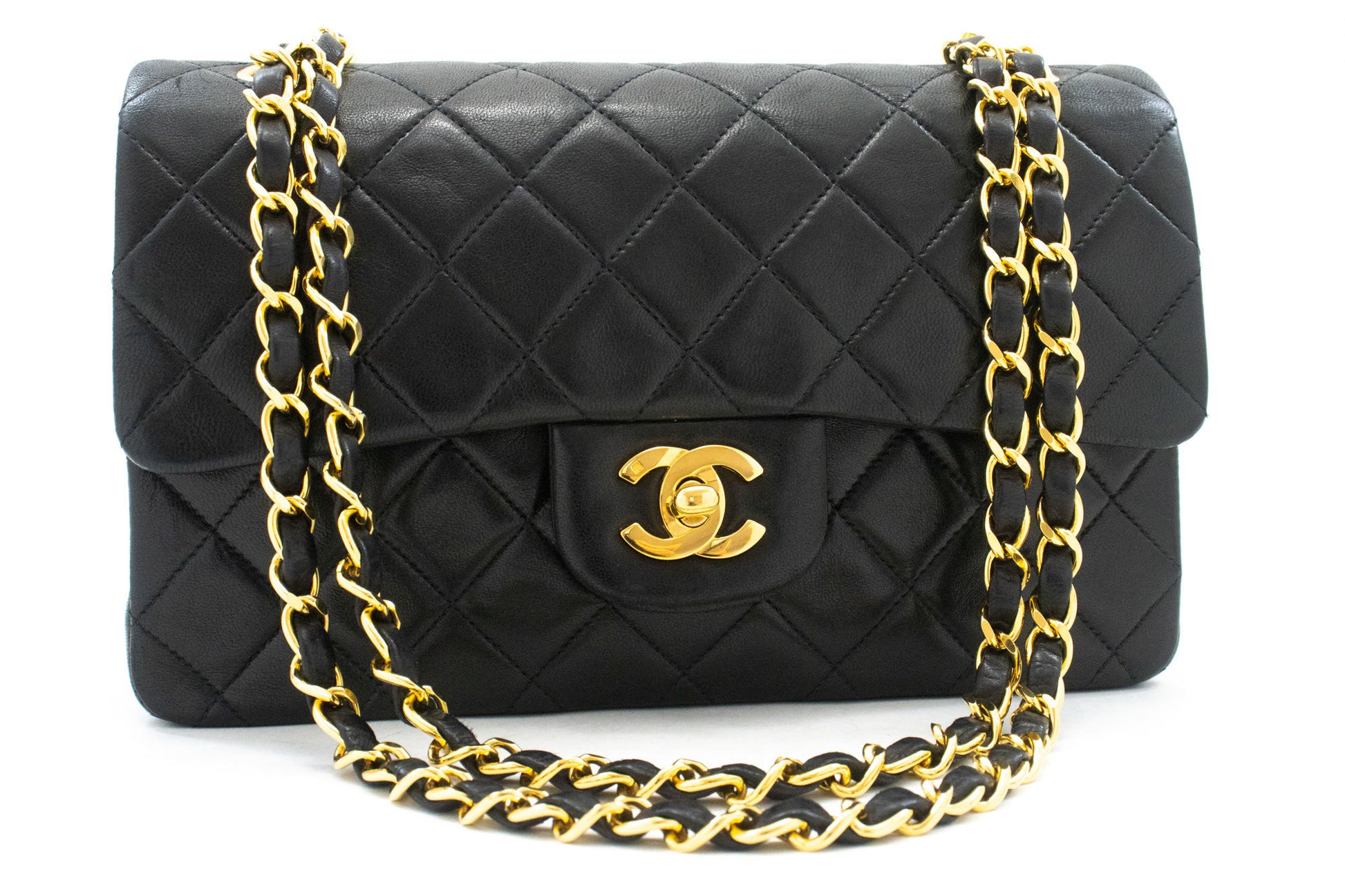 CHANEL Classic Double Flap 9" Chain Schoudertas Zwart Lamsleer aj7 hannari-shop