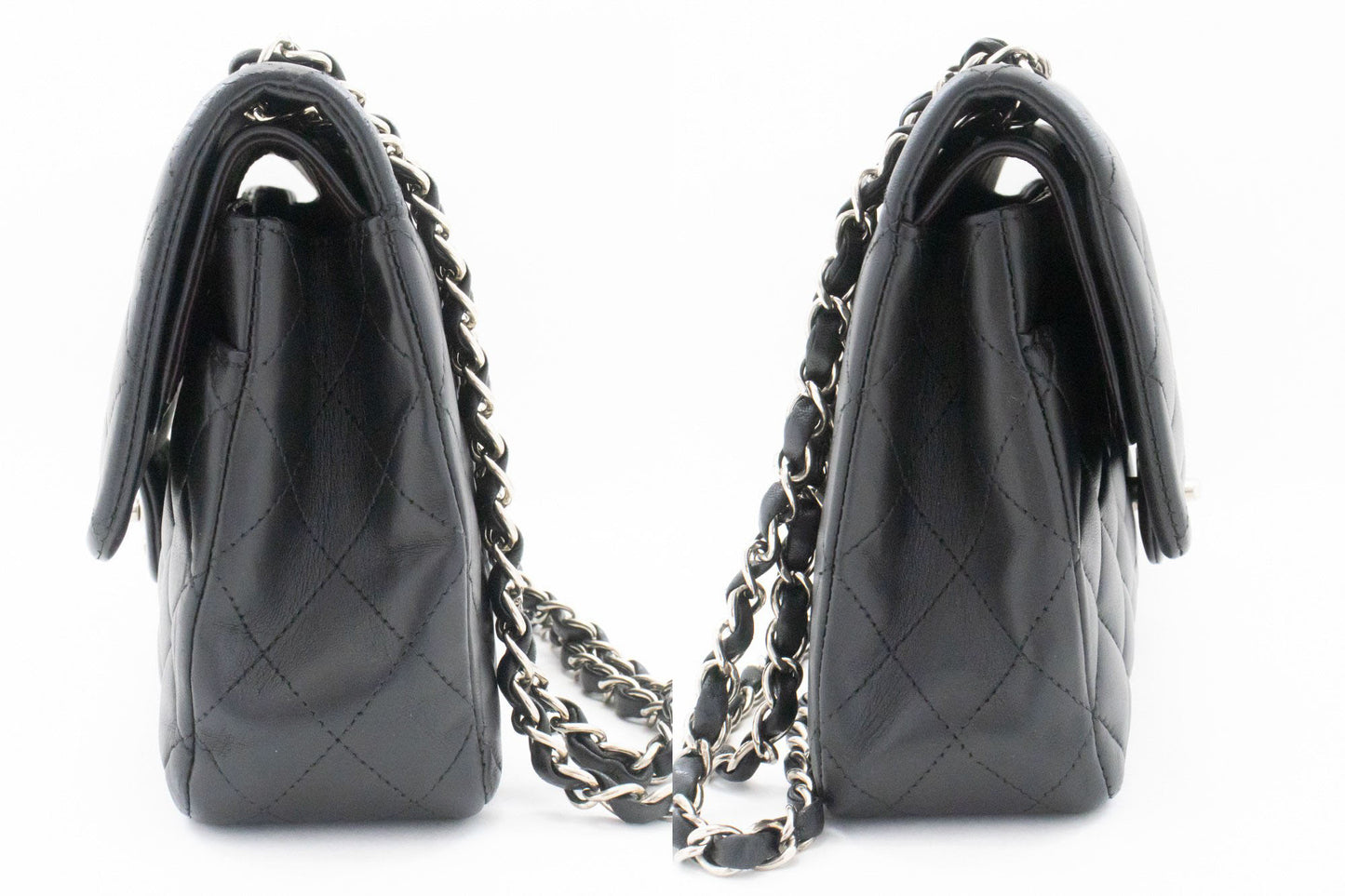 CHANEL Classic Double Flap 10" Zilveren Ketting Schoudertas Zwart ai1 hannari-shop