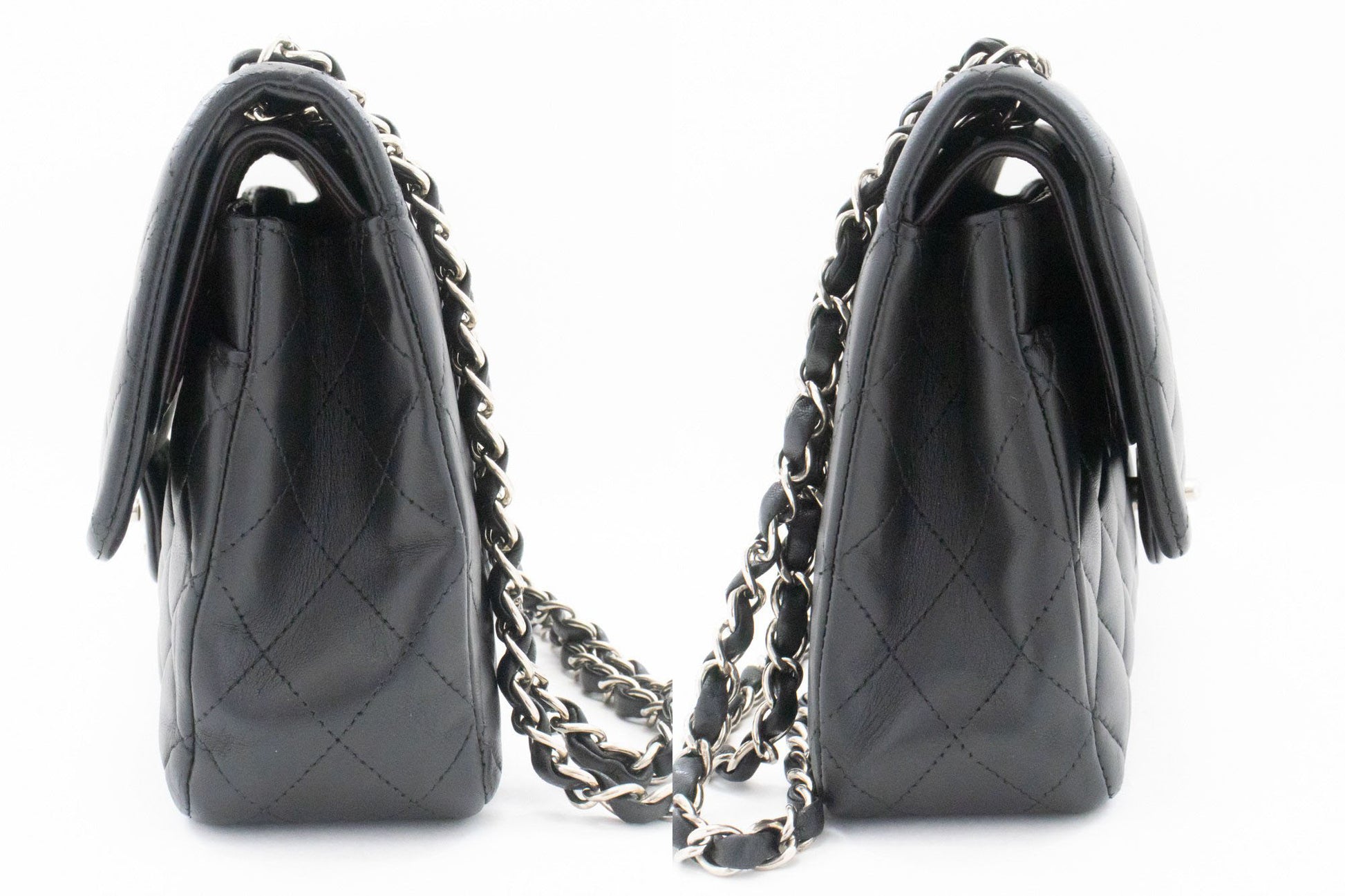 CHANEL Classic Double Flap 10" Zilveren Ketting Schoudertas Zwart ai1 hannari-shop