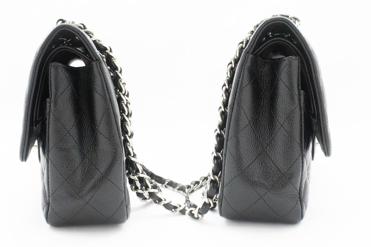 CHANEL Grained Calfskin Double Flap 10" Chain Shoulder Bag Black ao1 hannari-shop