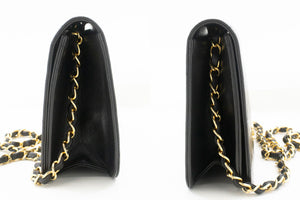 CHANEL Full Flap Chain Shoulder Bag Clutch Black Quilted Lambskin p86 hannari-shop