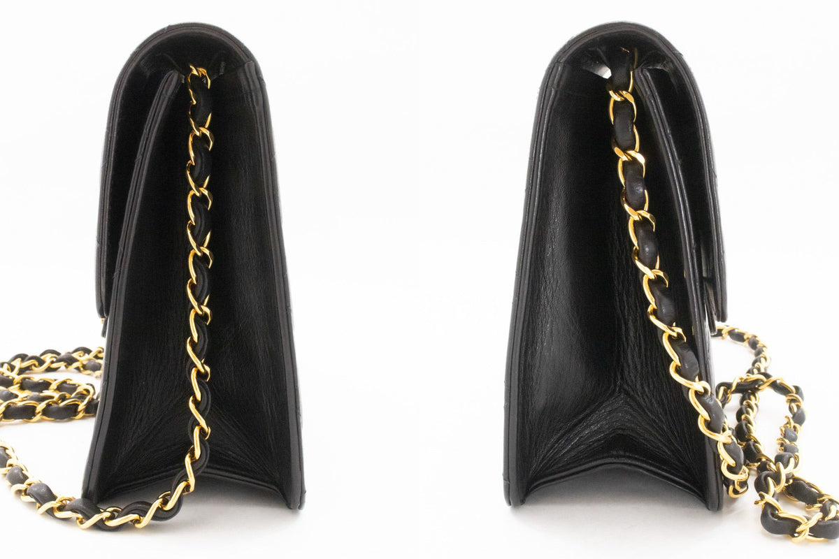 CHANEL Small Chain Shoulder Bag Clutch Black Quilted Flap Lambskin ao8 — side hannari-shop