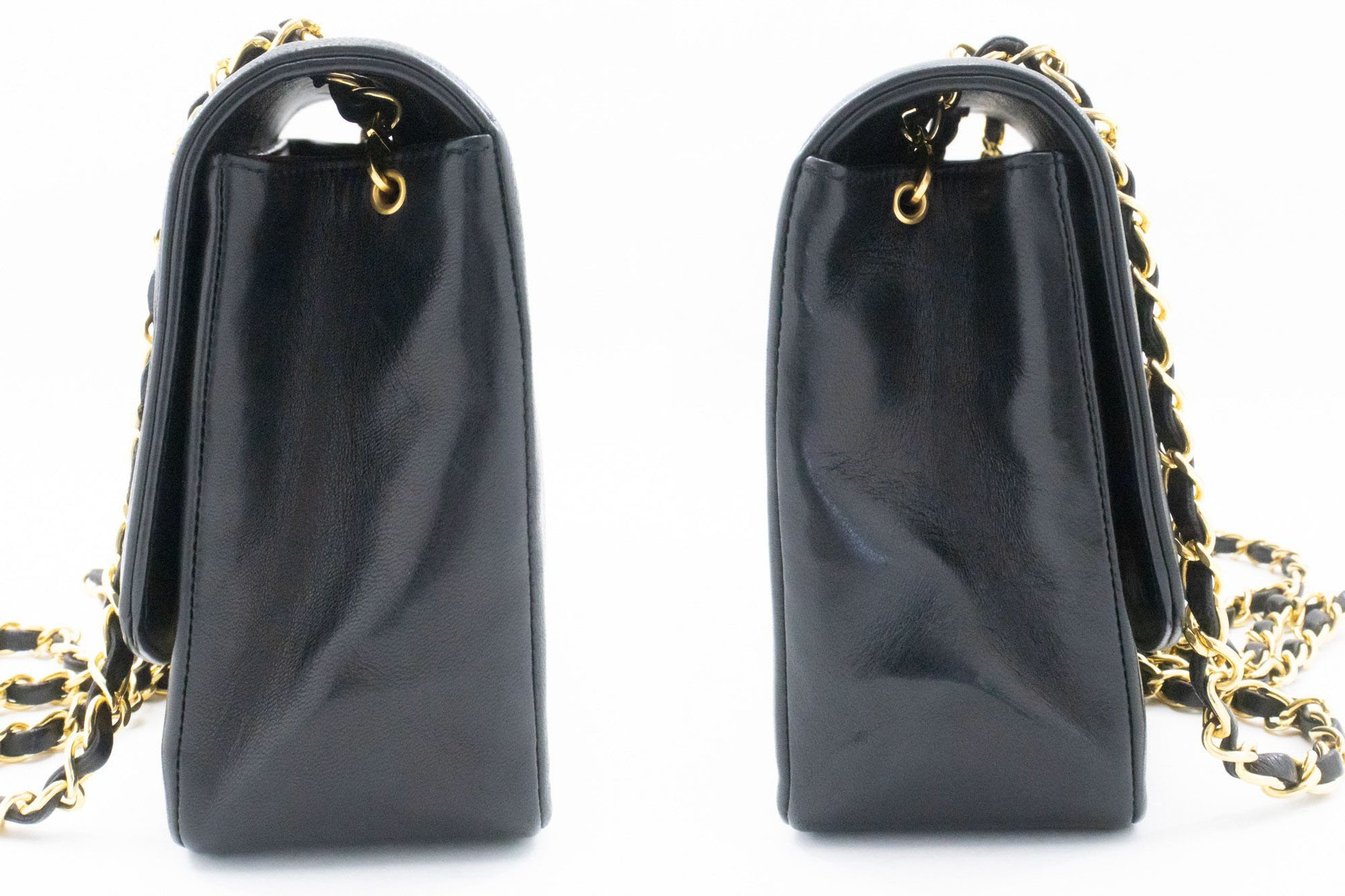CHANEL Diana Flap Chain Shoulder Bag Black Quilted Lambskin Purse ah1 hannari-shop